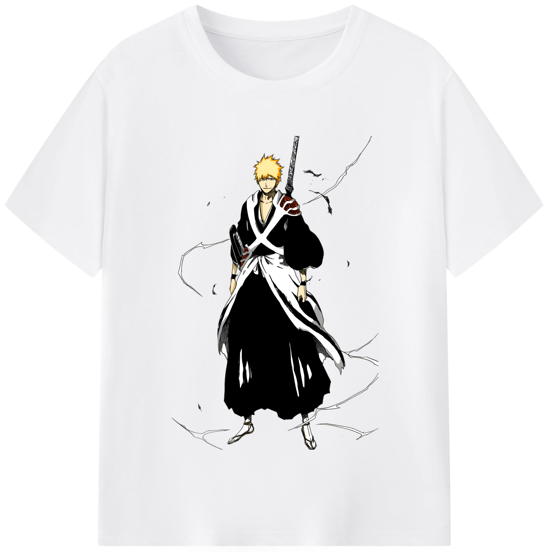 （画像用） ブリーチ 黒崎一護（くろさき いちご）BLEACH Kurosaki Ichigo 綿100％半袖Tシャツ（フロントプリント）