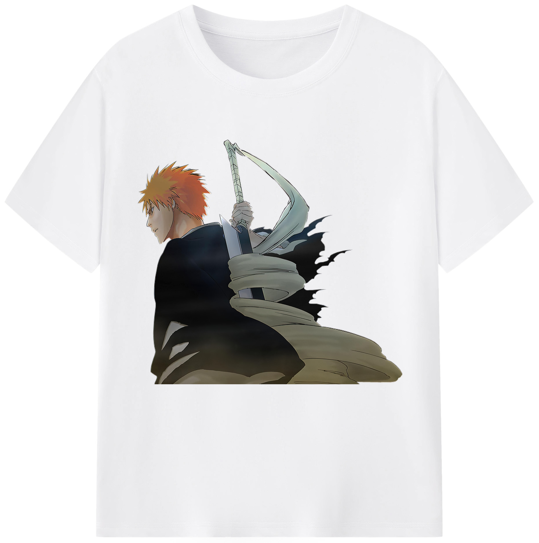 （画像用） ブリーチ 黒崎一護（くろさき いちご）BLEACH Kurosaki Ichigo 綿100％半袖Tシャツ（フロントプリント）