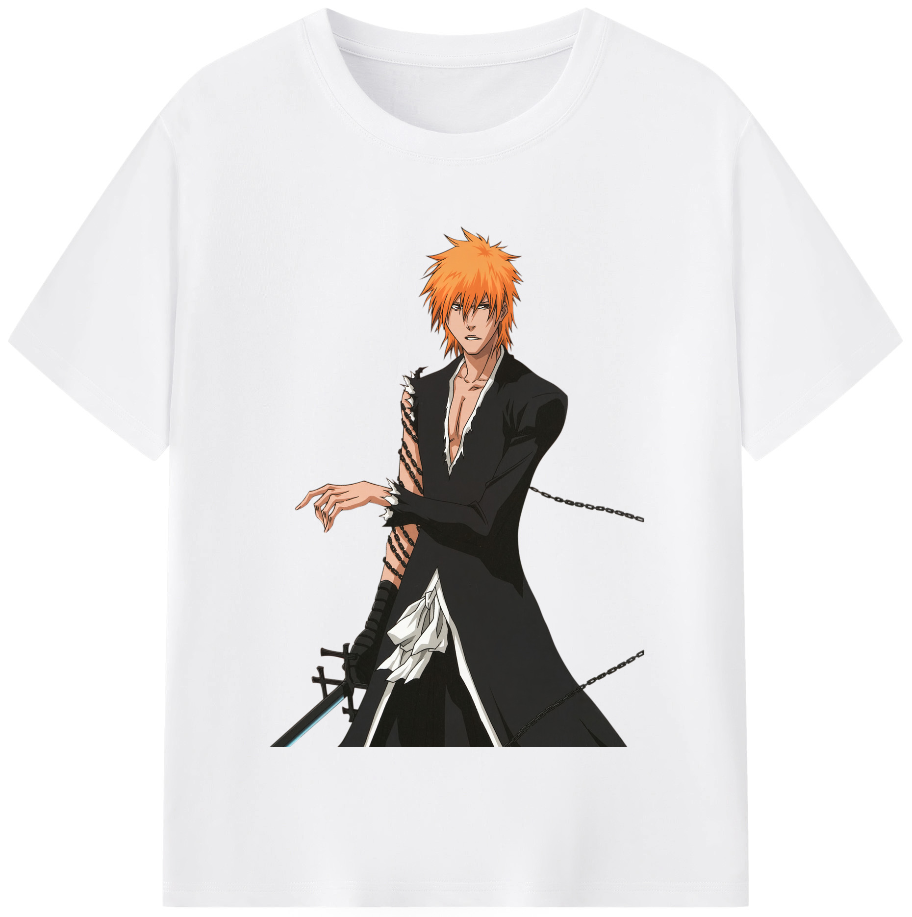 （画像用） ブリーチ 黒崎一護（くろさき いちご）BLEACH Kurosaki Ichigo 綿100％半袖Tシャツ（フロントプリント）