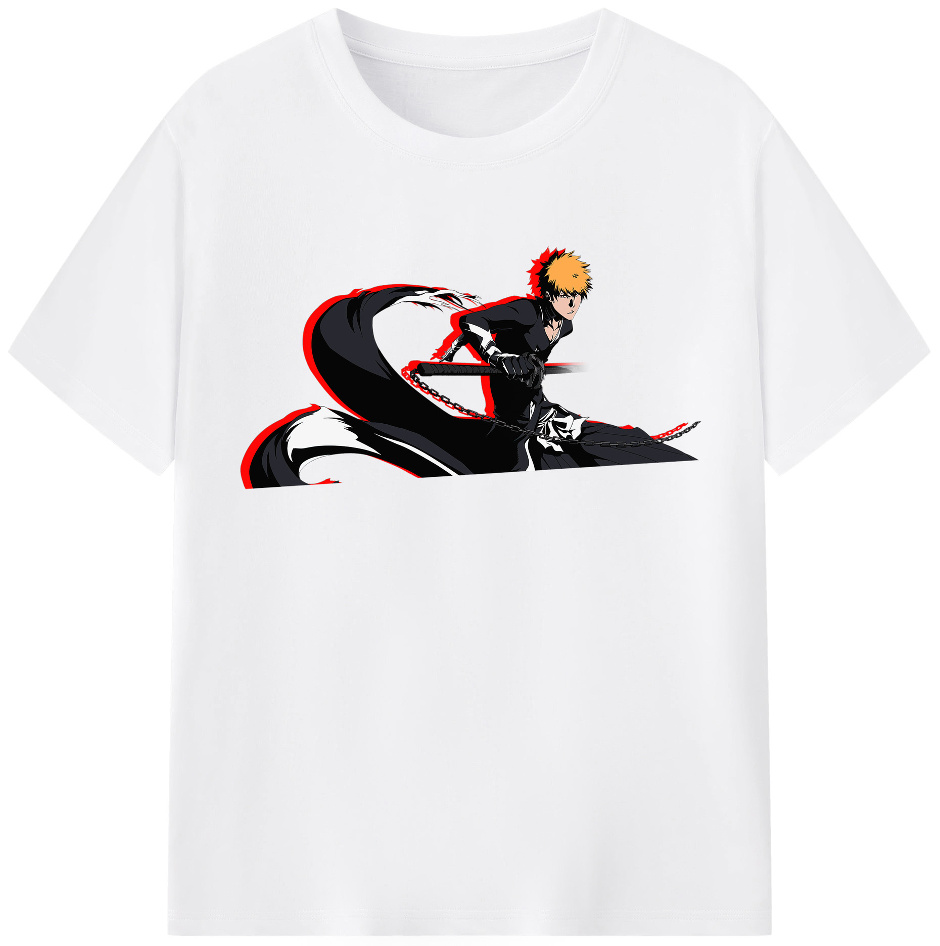 （画像用） ブリーチ 黒崎一護（くろさき いちご）BLEACH Kurosaki Ichigo 綿100％半袖Tシャツ（フロントプリント）