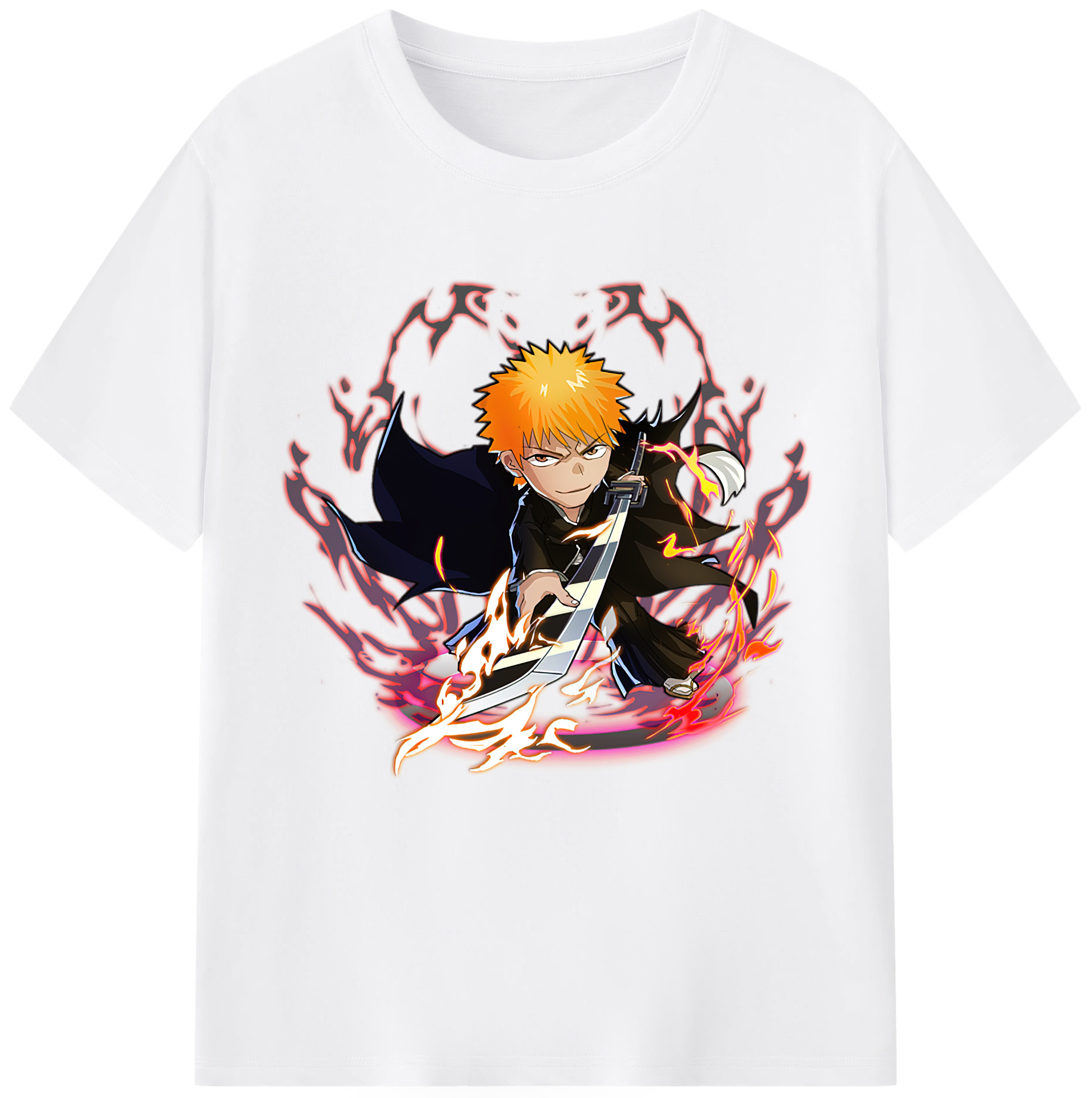 （画像用） ブリーチ 黒崎一護（くろさき いちご）BLEACH Kurosaki Ichigo 綿100％半袖Tシャツ（フロントプリント）