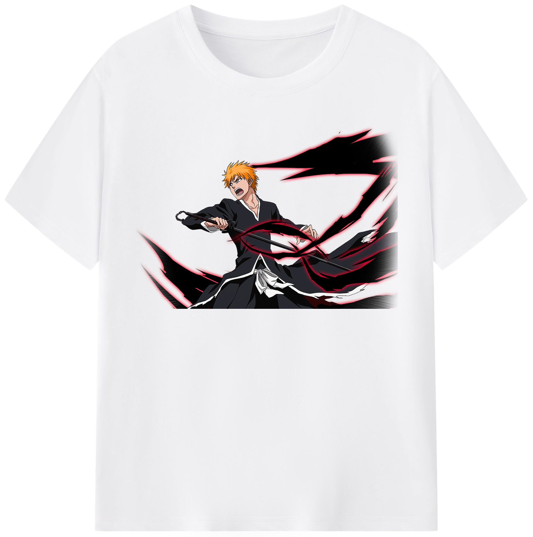 （画像用） ブリーチ 黒崎一護（くろさき いちご）BLEACH Kurosaki Ichigo 綿100％半袖Tシャツ（フロントプリント）