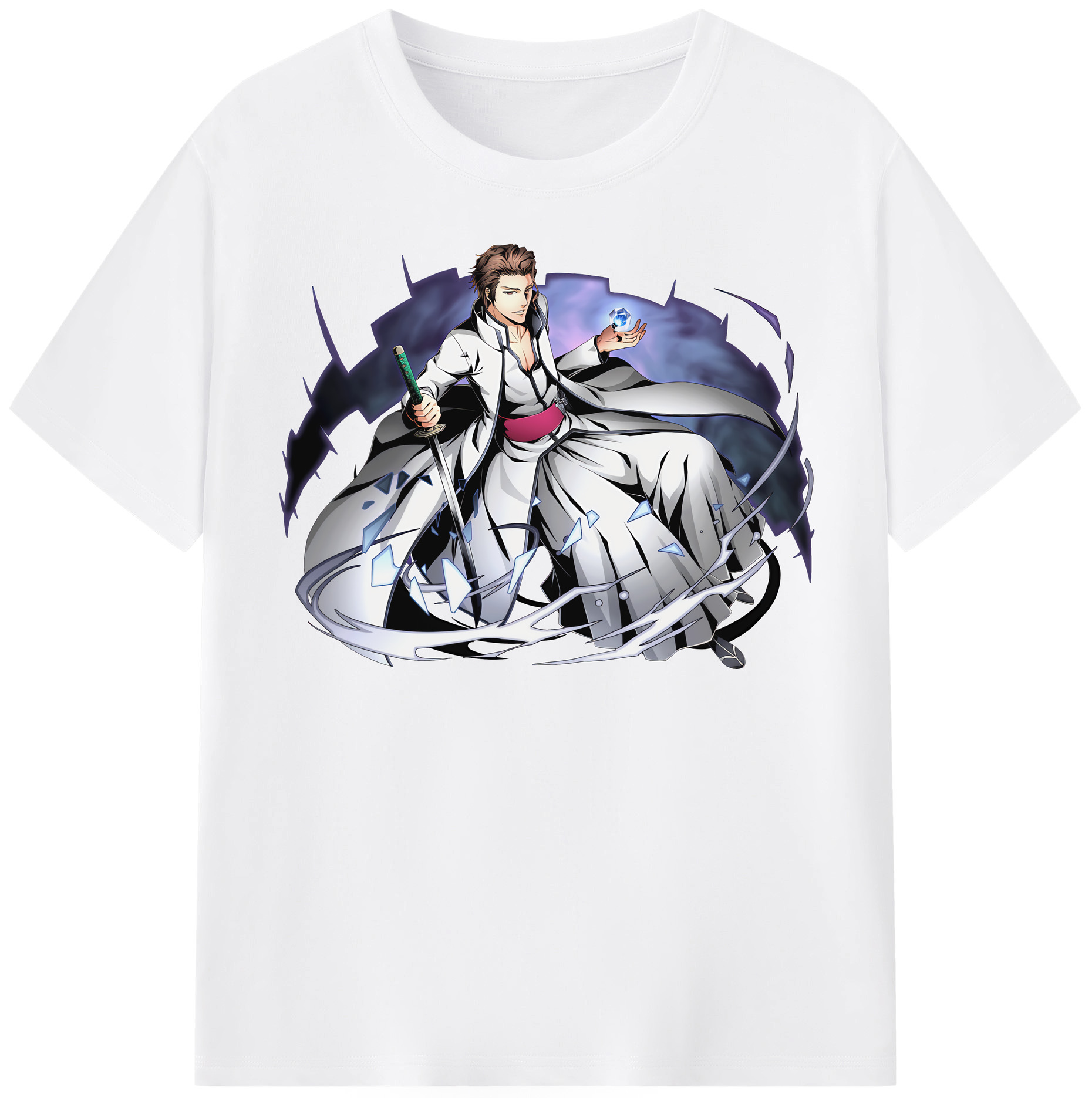 （画像用） ブリーチ 藍染 惣右介（あいぜん そうすけ） BLEACH Aizen Sousuke 綿100％半袖Tシャツ（フロントプリント）