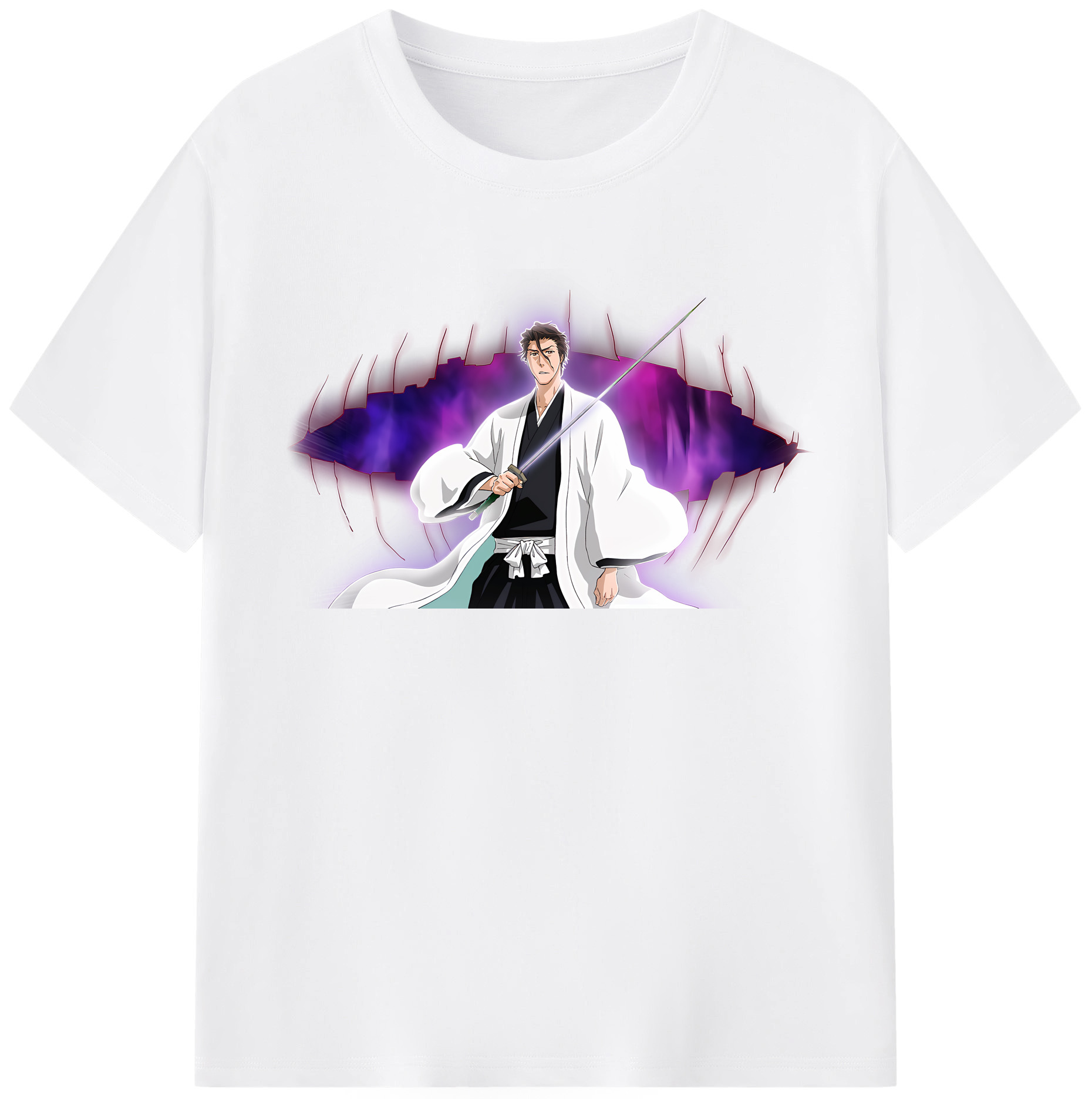 （画像用） ブリーチ 藍染 惣右介（あいぜん そうすけ） BLEACH Aizen Sousuke 綿100％半袖Tシャツ（フロントプリント）