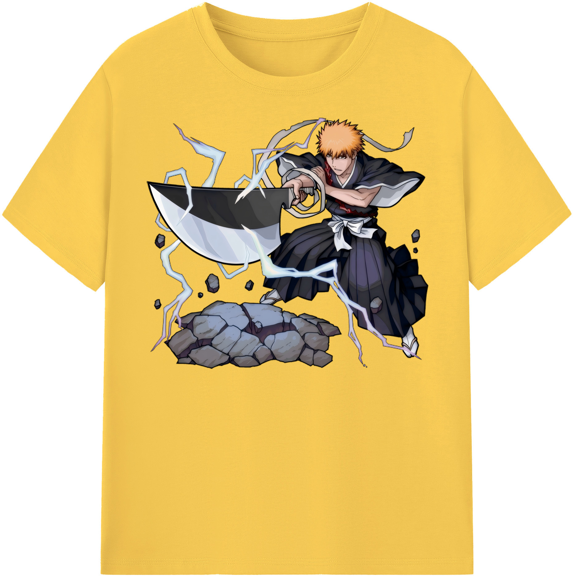 （画像用） ブリーチ 黒崎一護（くろさき いちご）BLEACH Kurosaki Ichigo 綿100％半袖Tシャツ（フロントプリント）