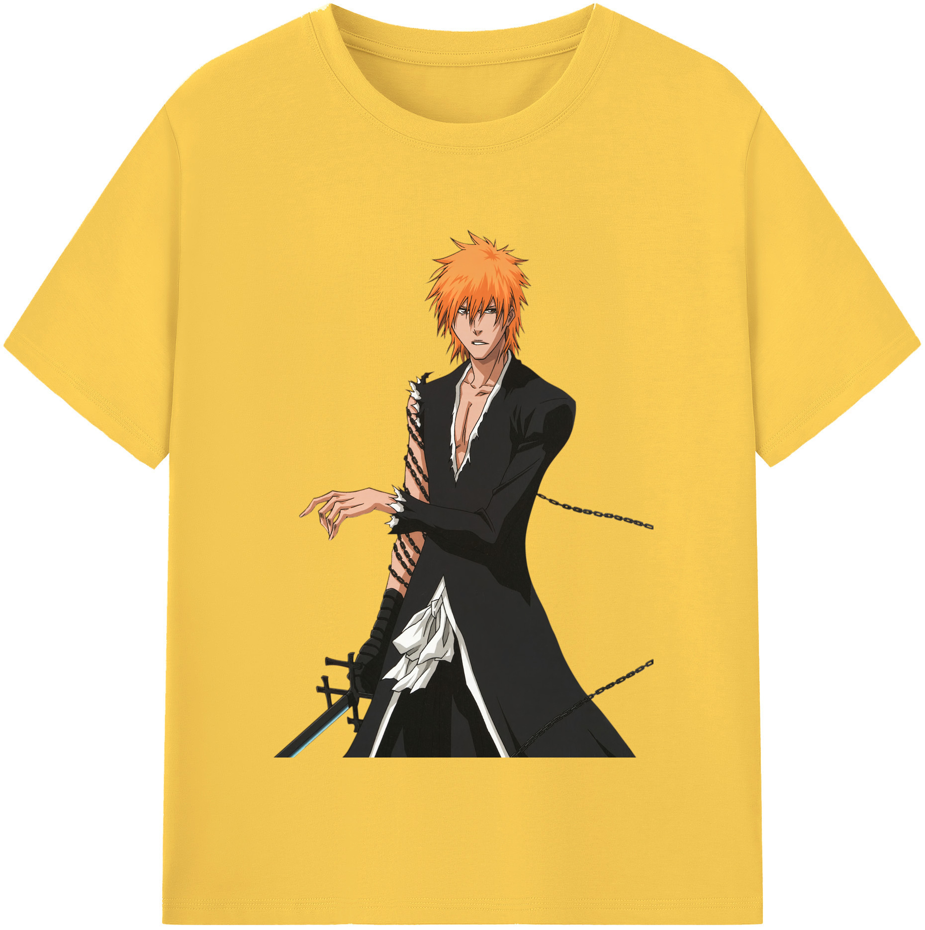 （画像用） ブリーチ 黒崎一護（くろさき いちご）BLEACH Kurosaki Ichigo 綿100％半袖Tシャツ（フロントプリント）