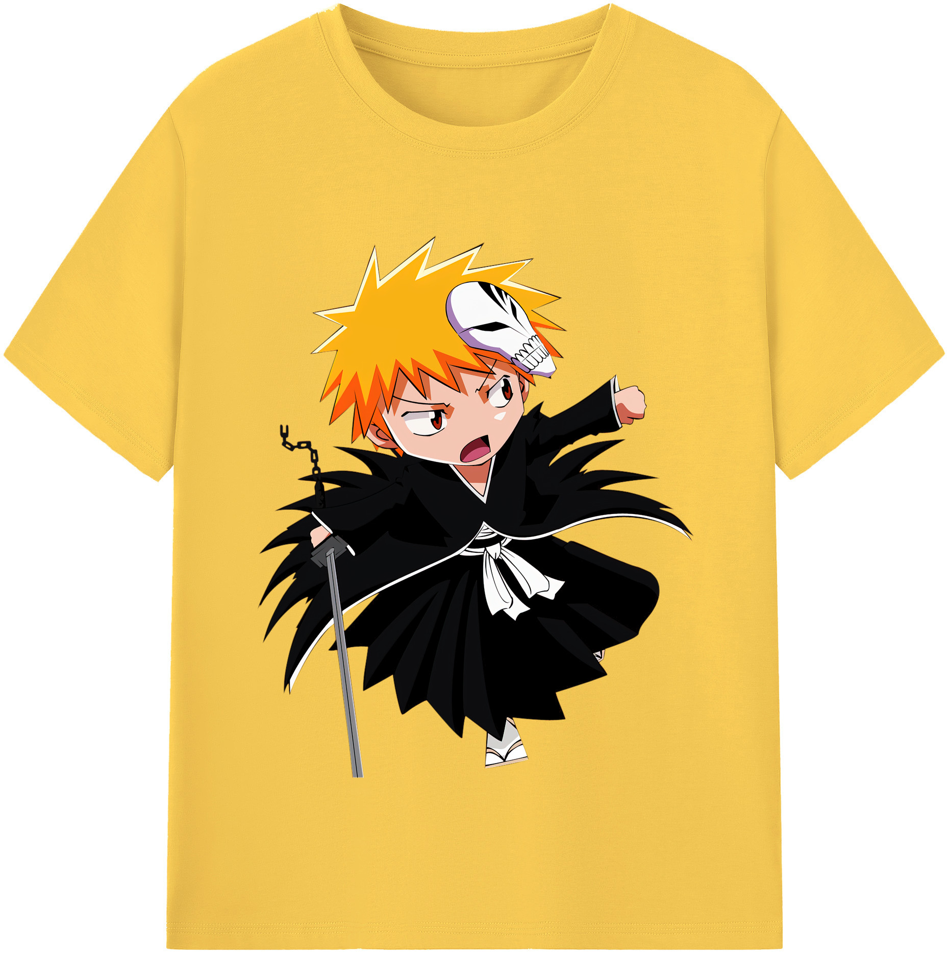 （画像用） ブリーチ 黒崎一護（くろさき いちご）BLEACH Kurosaki Ichigo 綿100％半袖Tシャツ（フロントプリント）