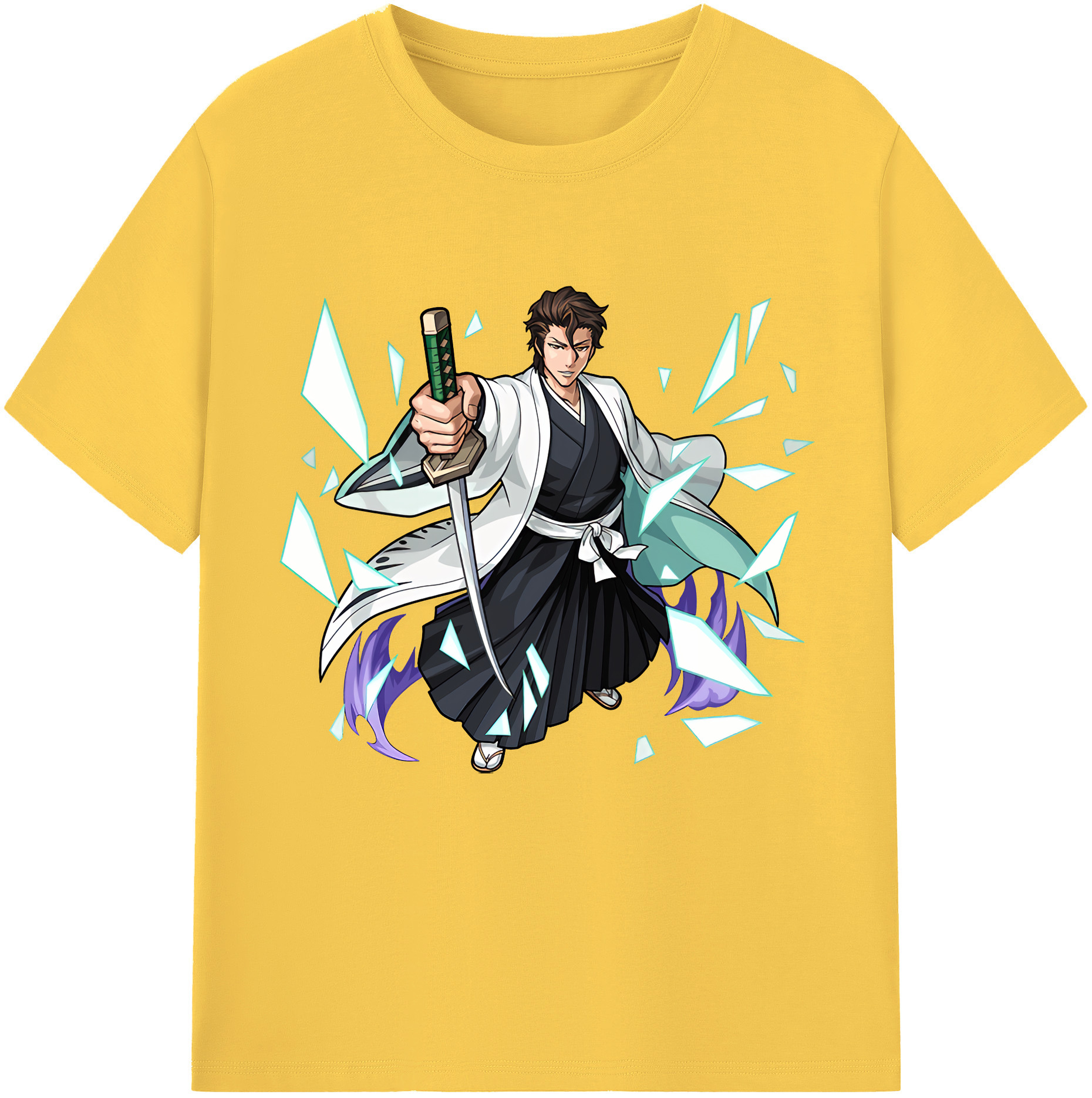 （画像用） ブリーチ 藍染 惣右介（あいぜん そうすけ） BLEACH Aizen Sousuke 綿100％半袖Tシャツ（フロントプリント）