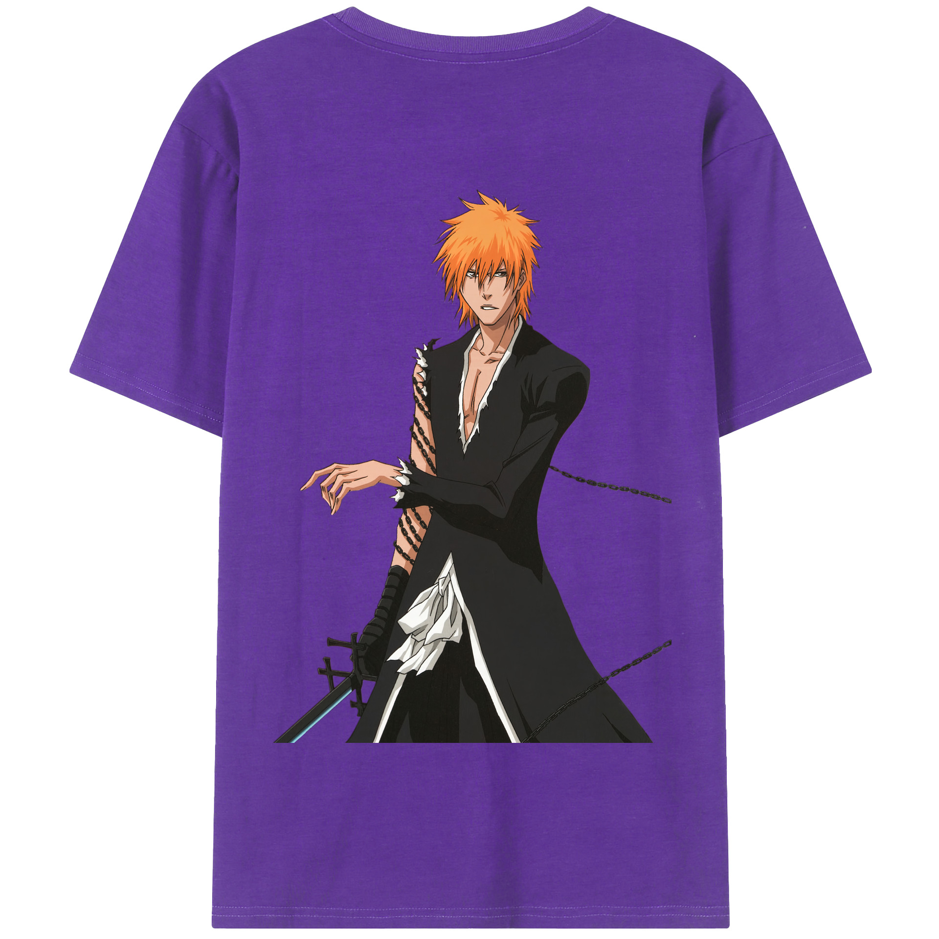 （画像用） ブリーチ 黒崎一護（くろさき いちご）BLEACH Kurosaki Ichigo 綿100％半袖Tシャツ（背面プリント）