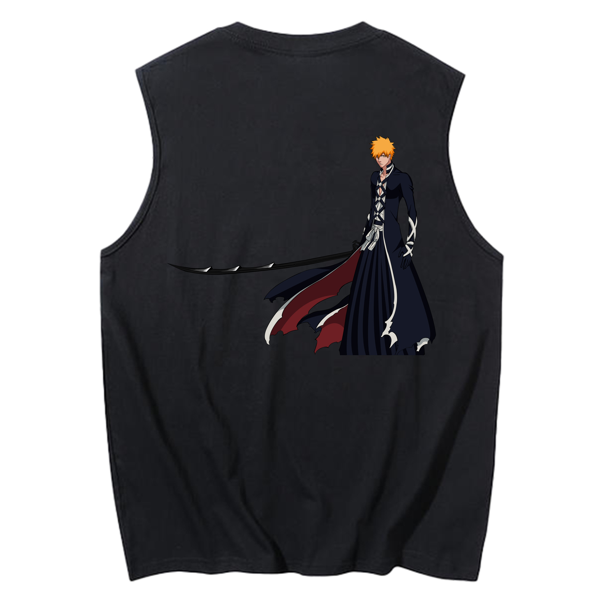 （画像用） ブリーチ 黒崎一護（くろさき いちご）BLEACH Kurosaki Ichigo コットン100％タンクトップ（背面プリント）