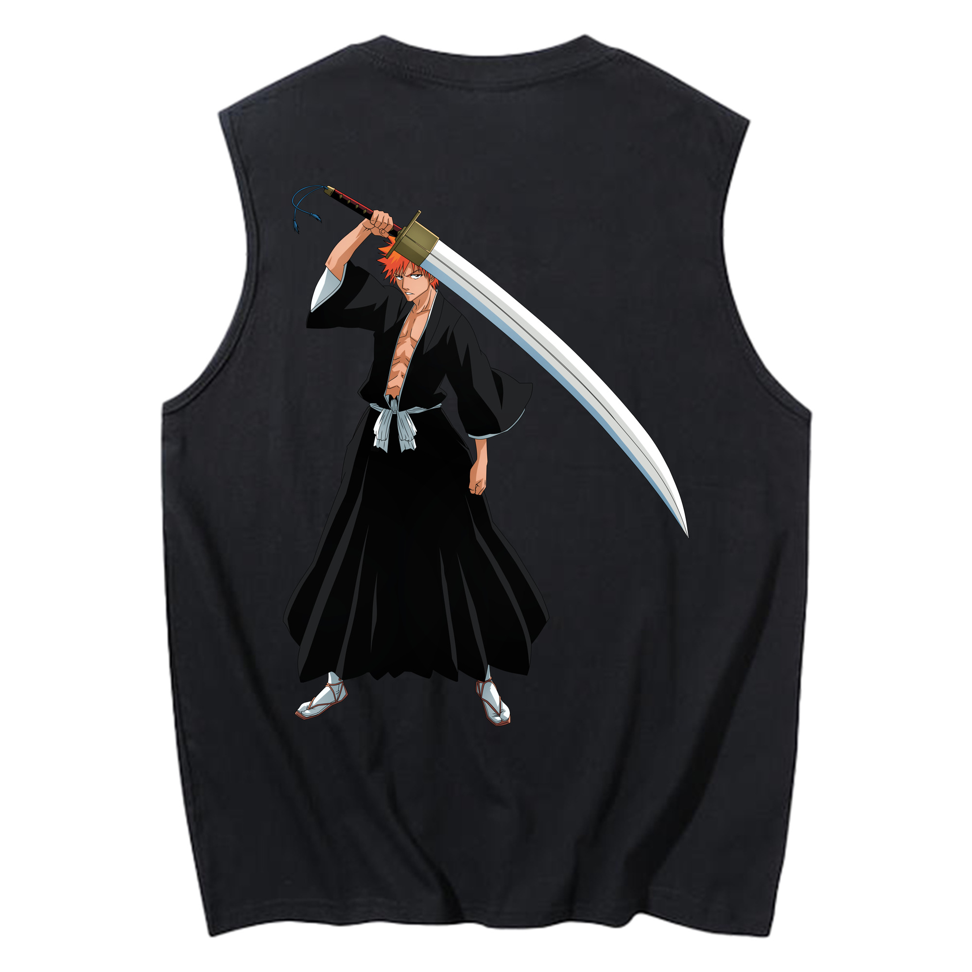 （画像用） ブリーチ 黒崎一護（くろさき いちご）BLEACH Kurosaki Ichigo コットン100％タンクトップ（背面プリント）