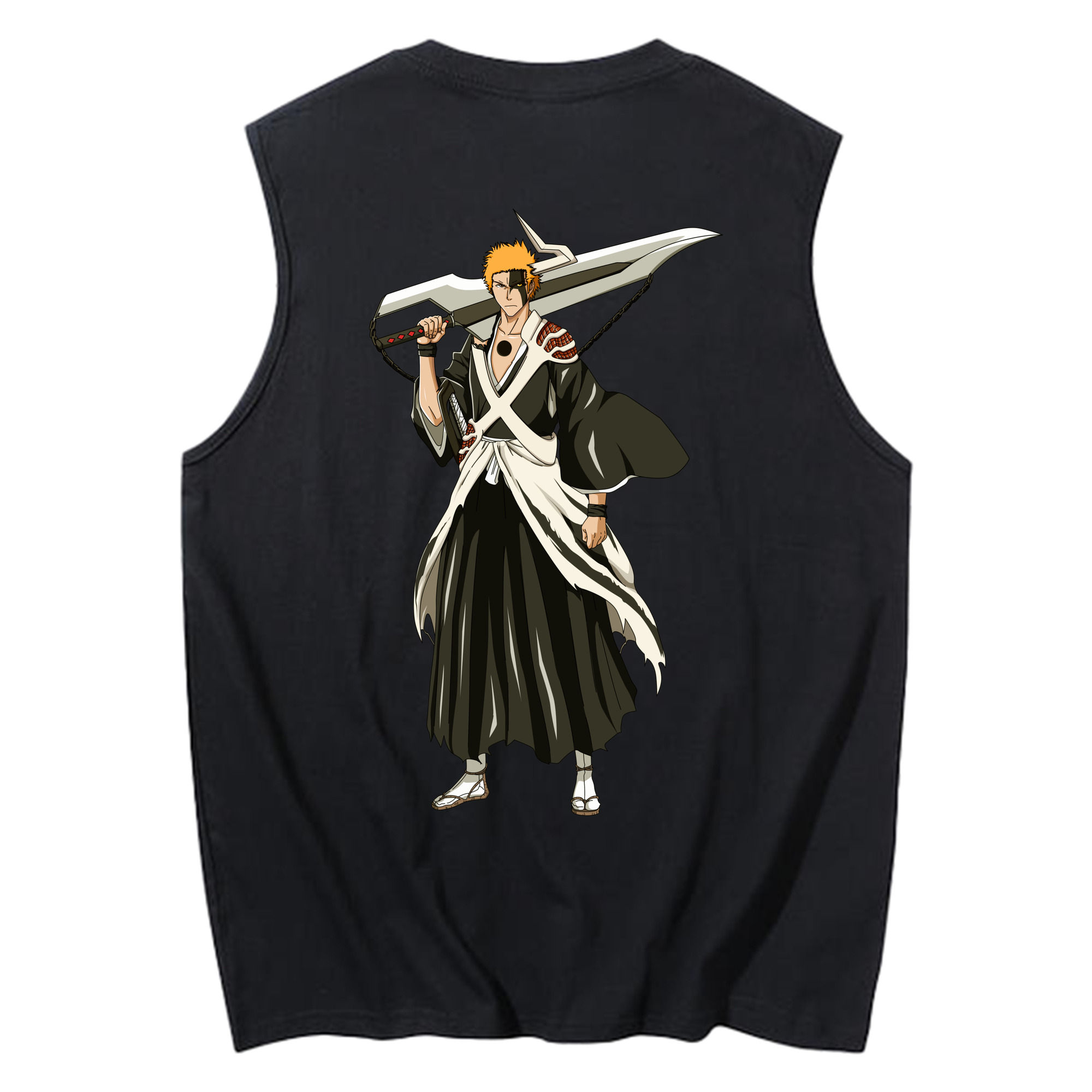 （画像用） ブリーチ 黒崎一護（くろさき いちご）BLEACH Kurosaki Ichigo コットン100％タンクトップ（背面プリント）
