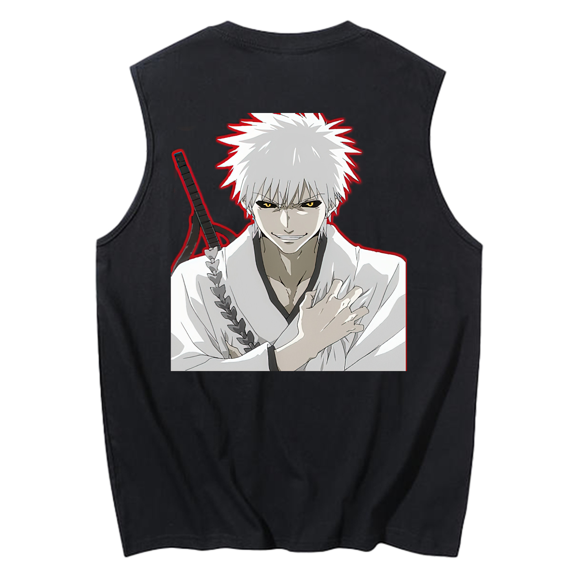 （画像用） ブリーチ 黒崎一護（くろさき いちご）BLEACH Kurosaki Ichigo コットン100％タンクトップ（背面プリント）
