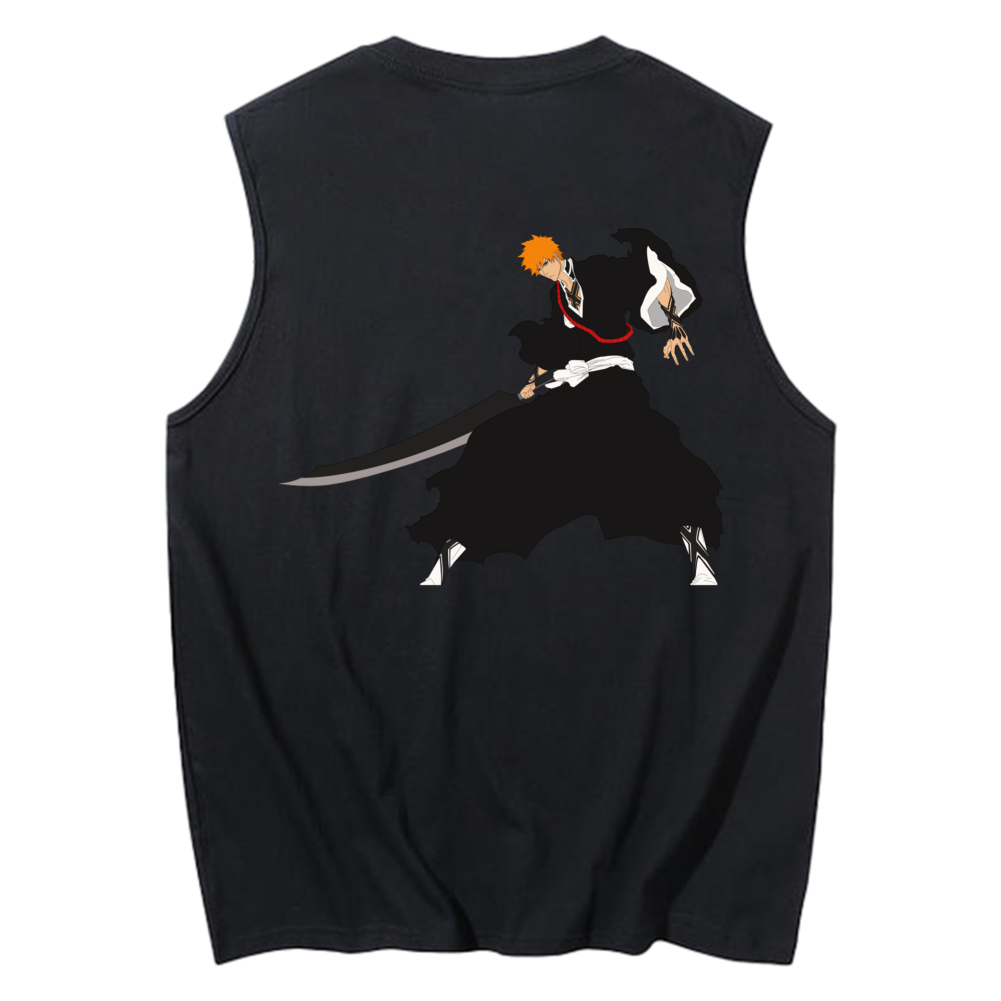 （画像用） ブリーチ 黒崎一護（くろさき いちご）BLEACH Kurosaki Ichigo コットン100％タンクトップ（背面プリント）
