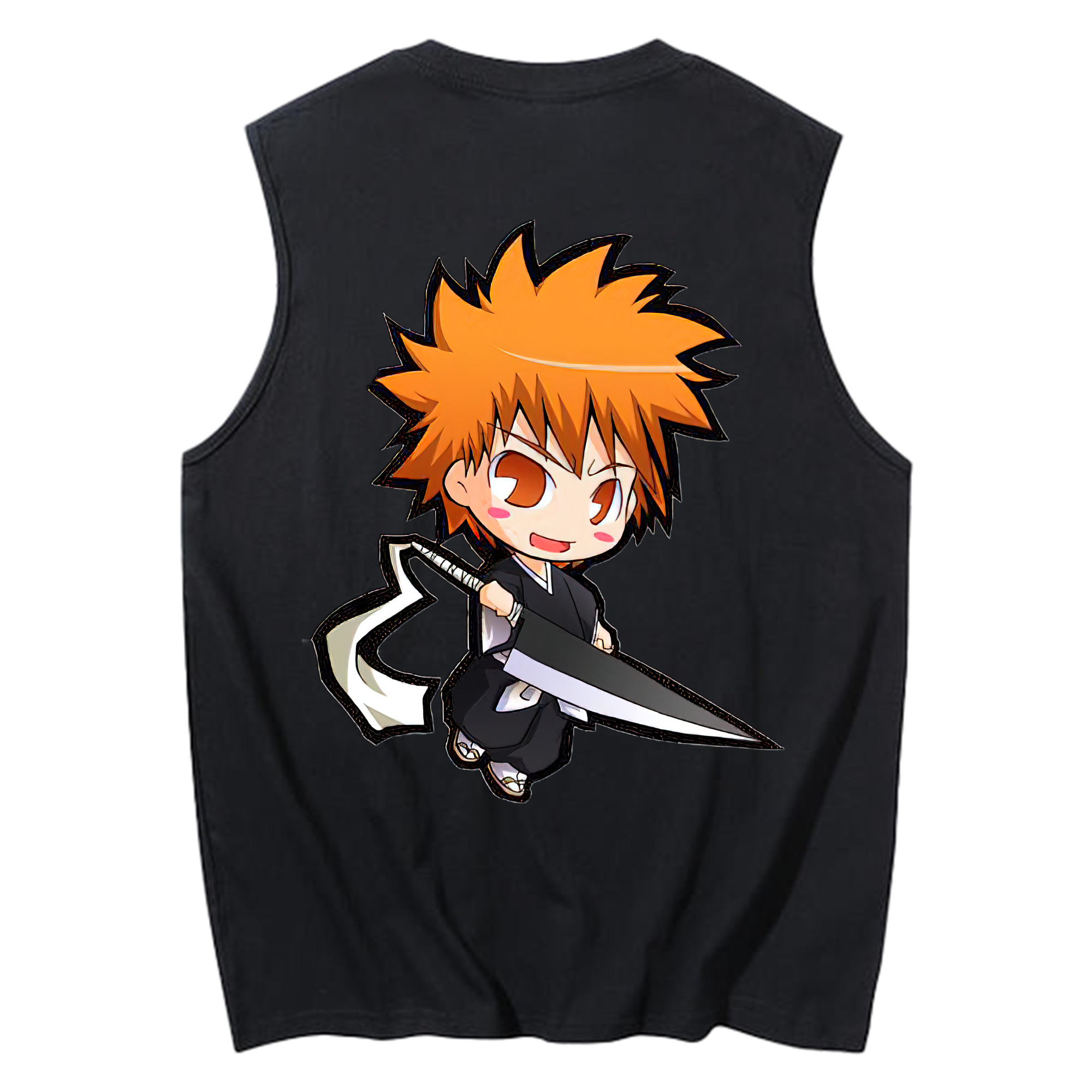 （画像用） ブリーチ 黒崎一護（くろさき いちご）BLEACH Kurosaki Ichigo コットン100％タンクトップ（背面プリント）