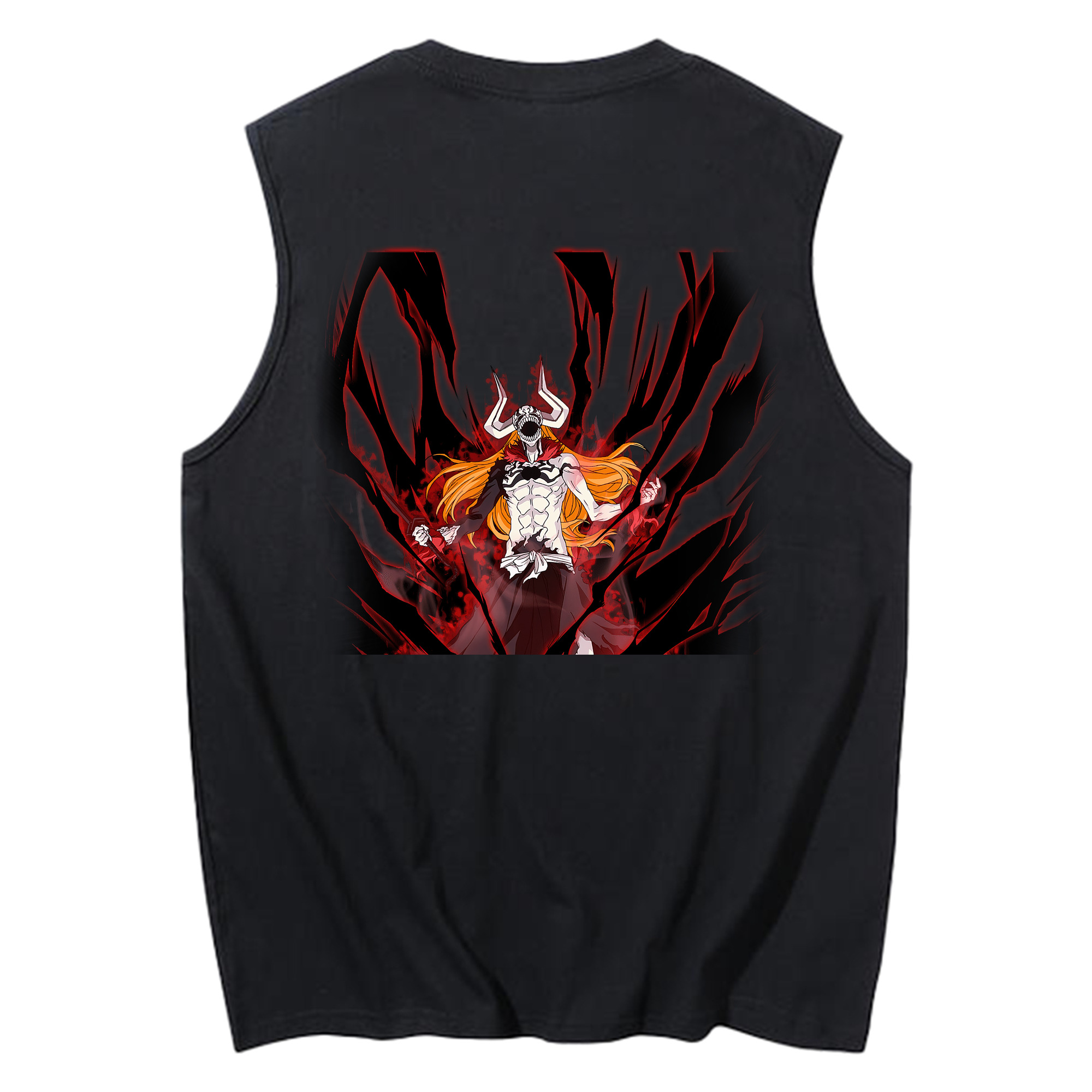 （画像用） ブリーチ 黒崎一護（くろさき いちご）BLEACH Kurosaki Ichigo コットン100％タンクトップ（背面プリント）