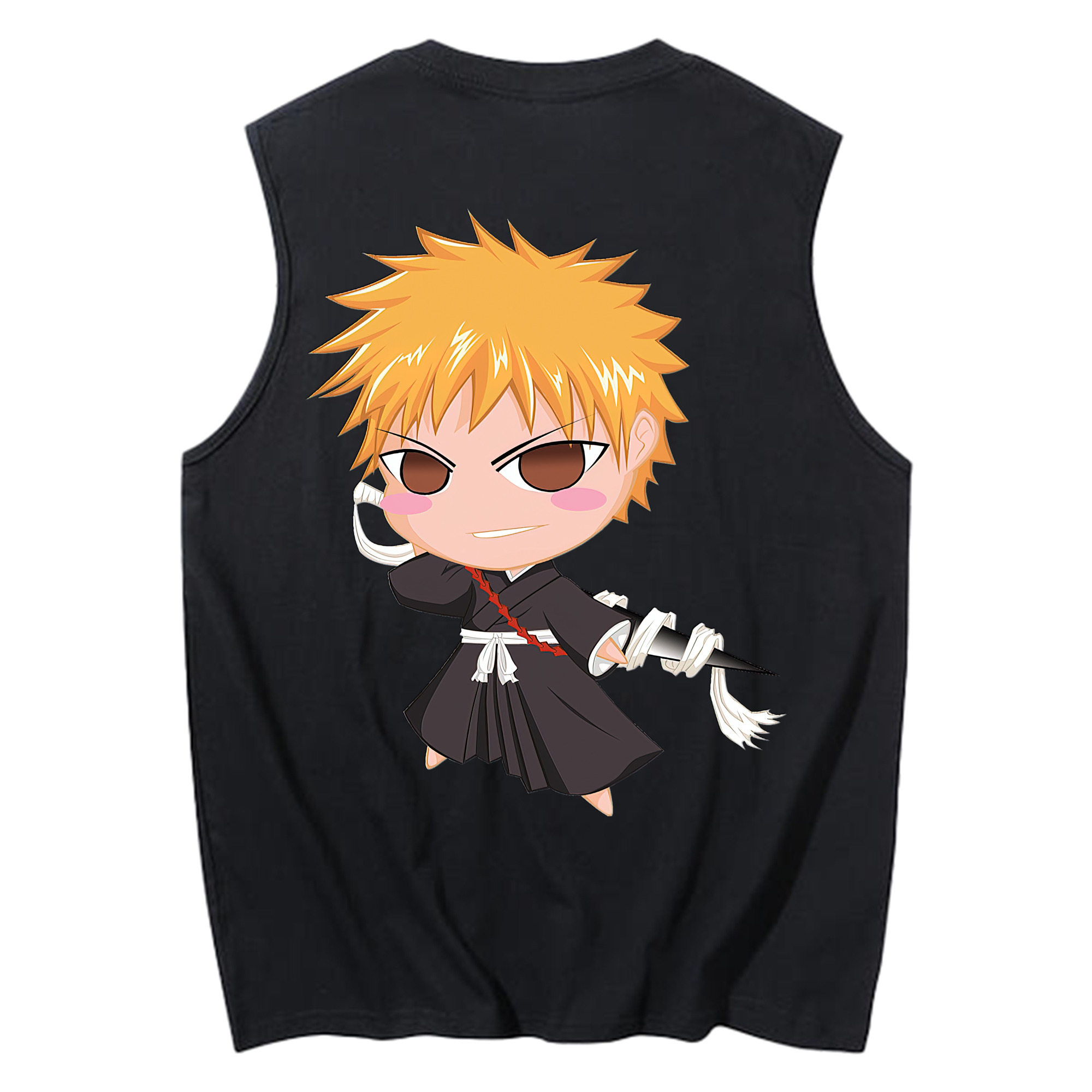 （画像用） ブリーチ 黒崎一護（くろさき いちご）BLEACH Kurosaki Ichigo コットン100％タンクトップ（背面プリント）