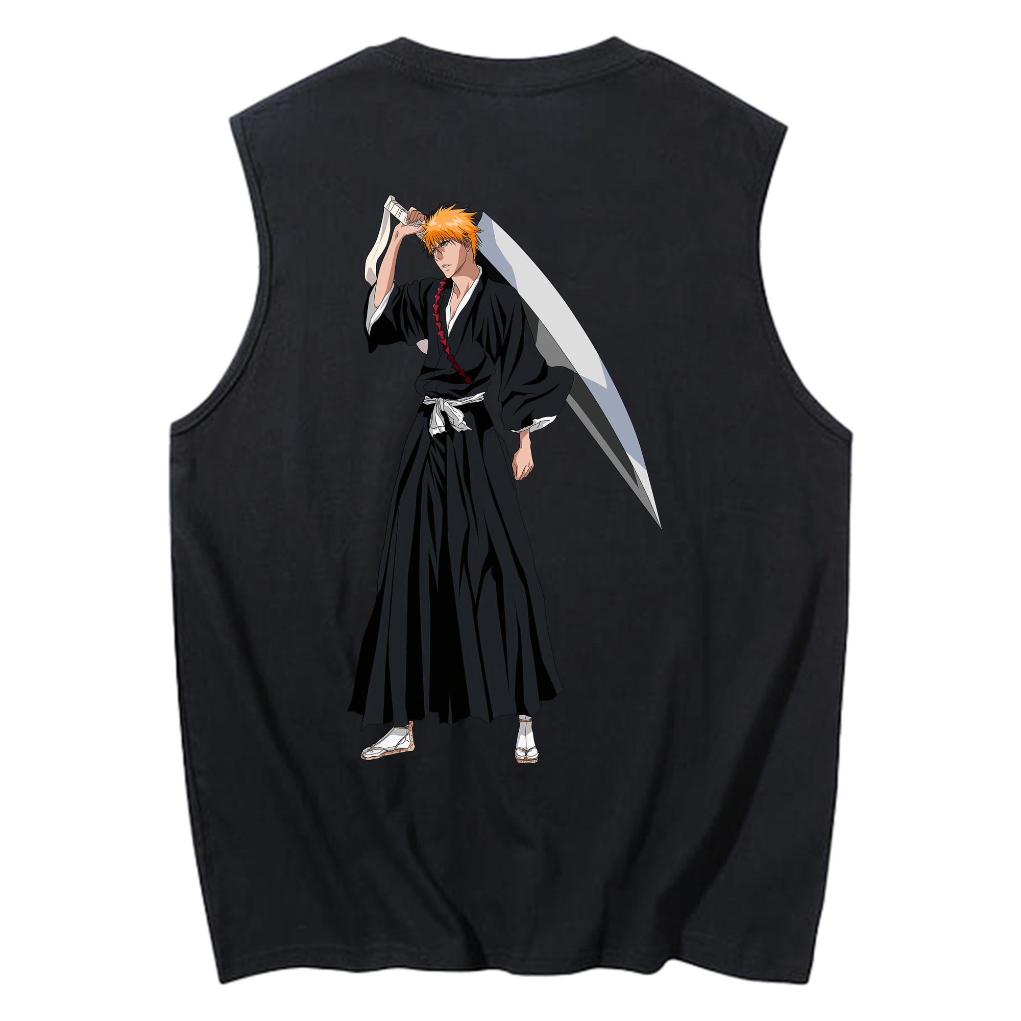 （画像用） ブリーチ 黒崎一護（くろさき いちご）BLEACH Kurosaki Ichigo コットン100％タンクトップ（背面プリント）