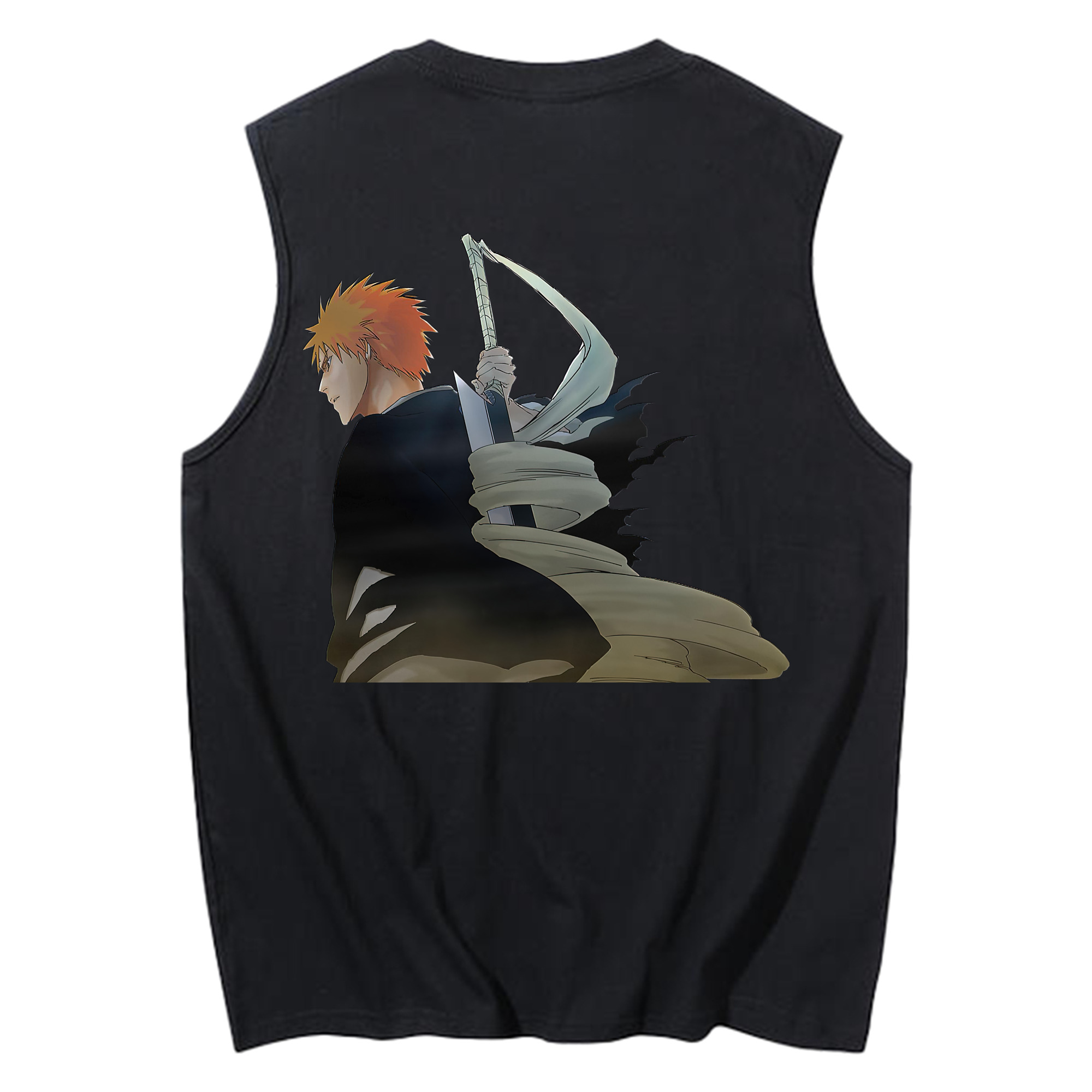 （画像用） ブリーチ 黒崎一護（くろさき いちご）BLEACH Kurosaki Ichigo コットン100％タンクトップ（背面プリント）