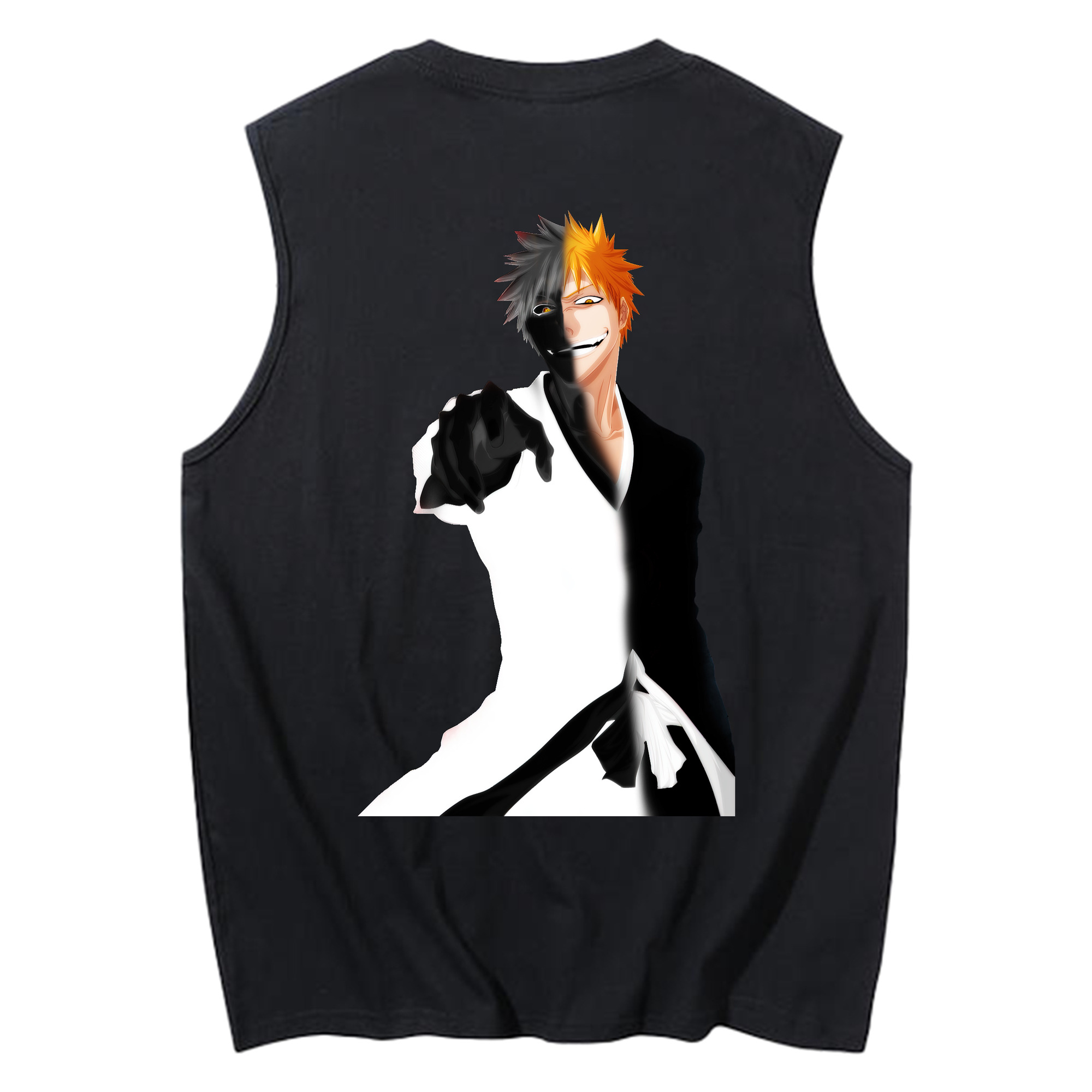 （画像用） ブリーチ 黒崎一護（くろさき いちご）BLEACH Kurosaki Ichigo コットン100％タンクトップ（背面プリント）