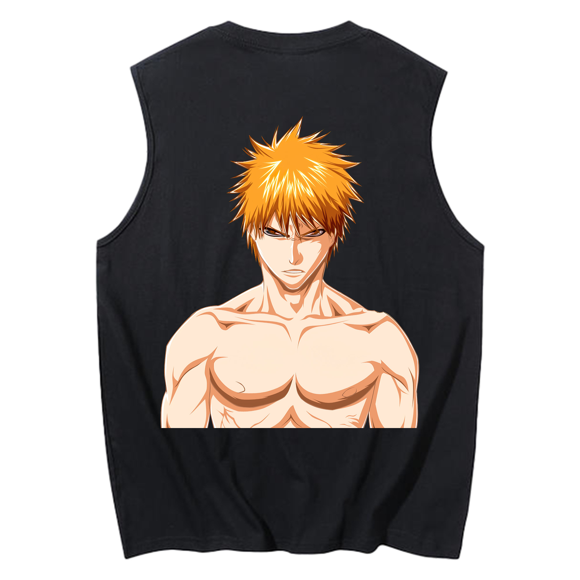 （画像用） ブリーチ 黒崎一護（くろさき いちご）BLEACH Kurosaki Ichigo コットン100％タンクトップ（背面プリント）