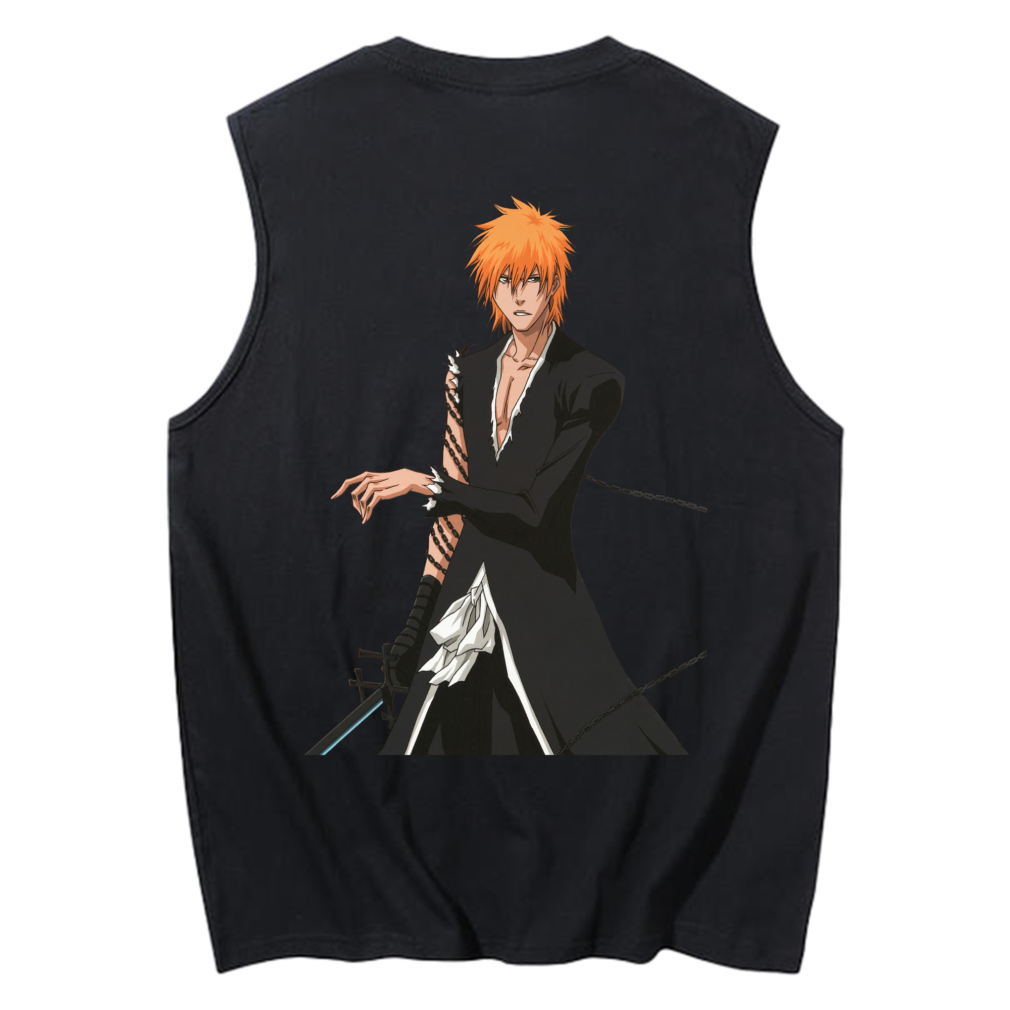（画像用） ブリーチ 黒崎一護（くろさき いちご）BLEACH Kurosaki Ichigo コットン100％タンクトップ（背面プリント）