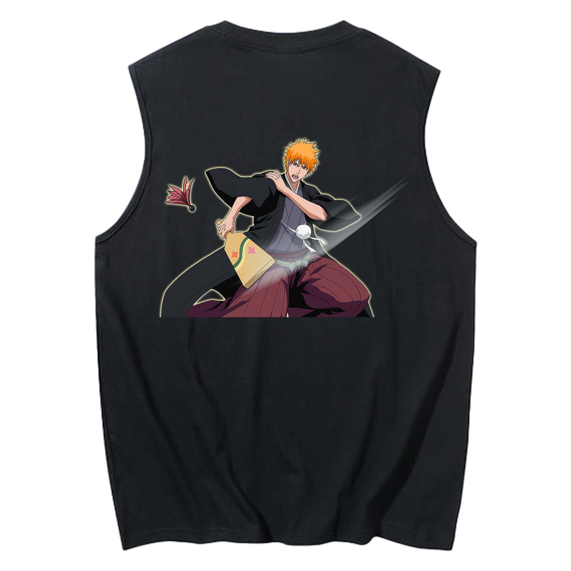 （画像用） ブリーチ 黒崎一護（くろさき いちご）BLEACH Kurosaki Ichigo コットン100％タンクトップ（背面プリント）