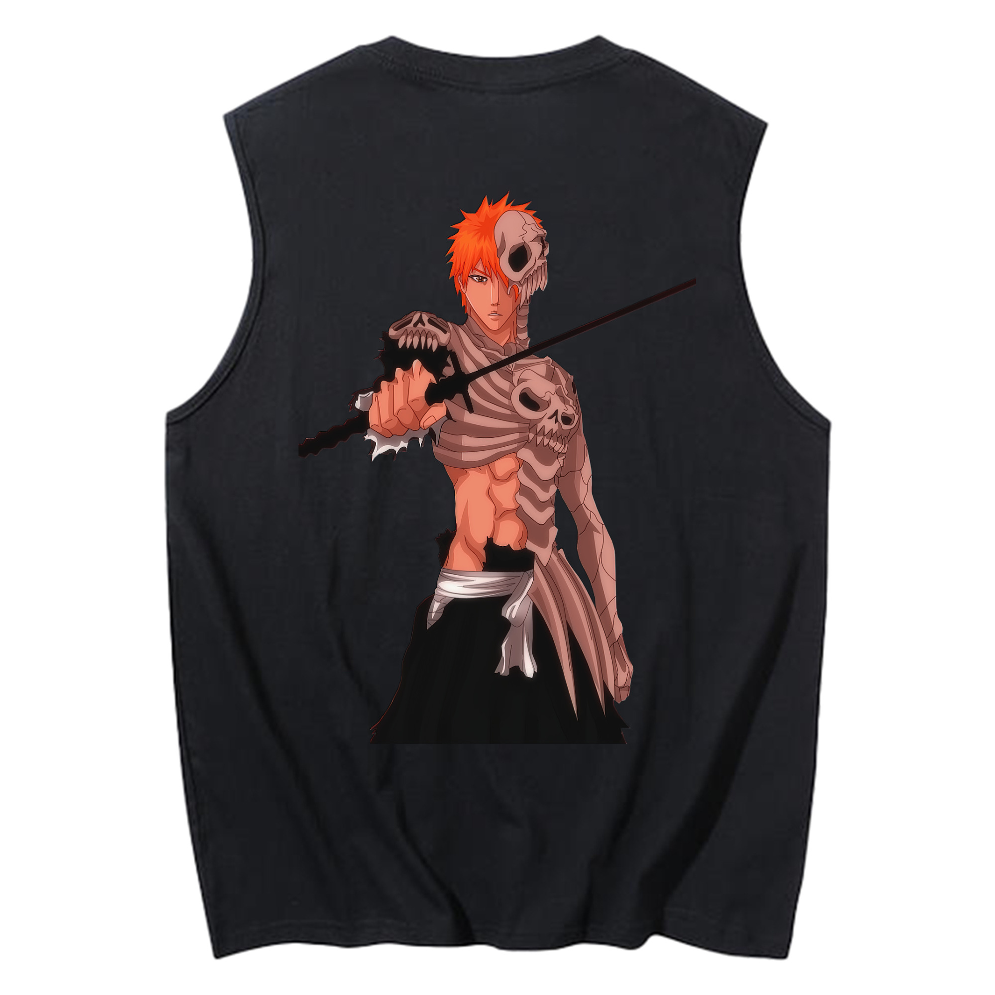 （画像用） ブリーチ 黒崎一護（くろさき いちご）BLEACH Kurosaki Ichigo コットン100％タンクトップ（背面プリント）