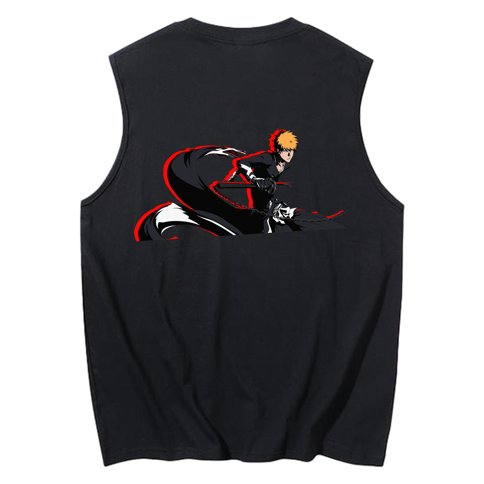 （画像用） ブリーチ 黒崎一護（くろさき いちご）BLEACH Kurosaki Ichigo コットン100％タンクトップ（背面プリント）