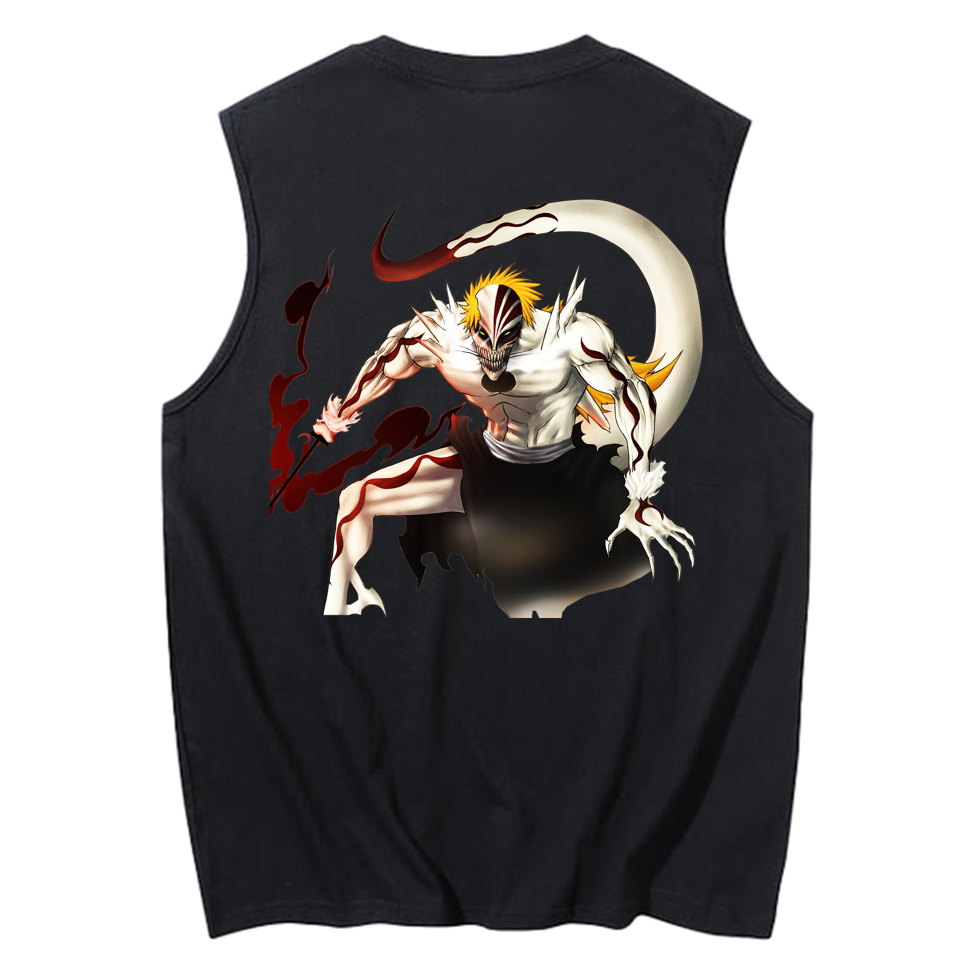 （画像用） ブリーチ 黒崎一護（くろさき いちご）BLEACH Kurosaki Ichigo コットン100％タンクトップ（背面プリント）