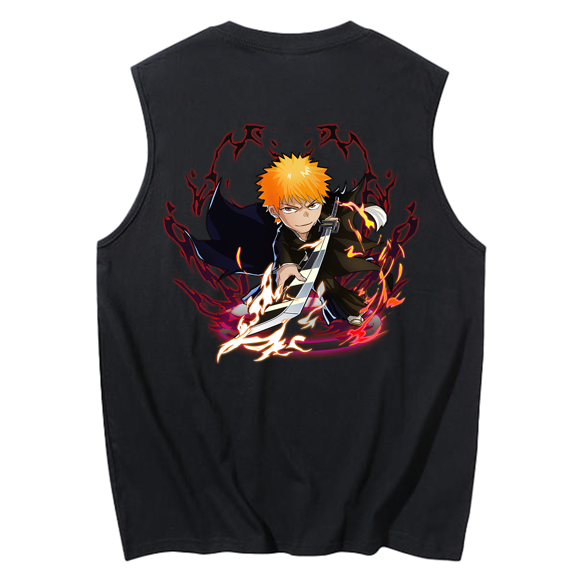 （画像用） ブリーチ 黒崎一護（くろさき いちご）BLEACH Kurosaki Ichigo コットン100％タンクトップ（背面プリント）