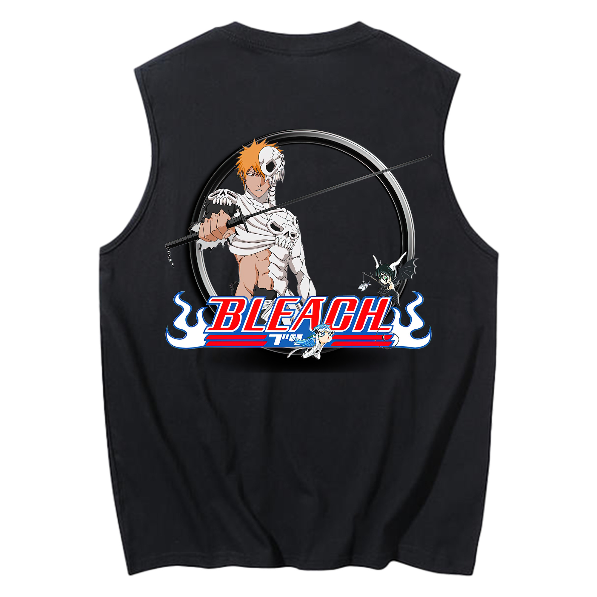 （画像用） ブリーチ 黒崎一護（くろさき いちご）BLEACH Kurosaki Ichigo コットン100％タンクトップ（背面プリント）