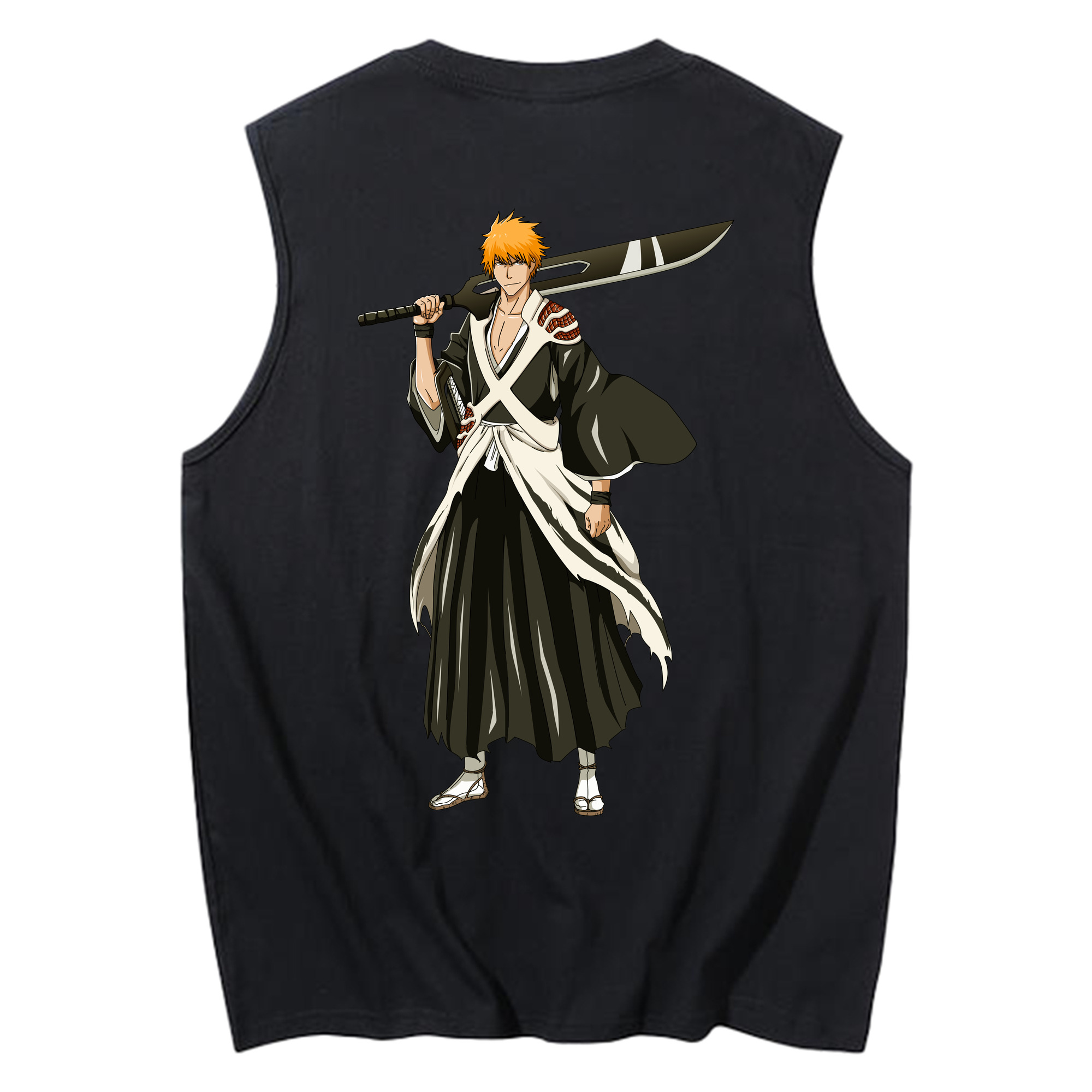 （画像用） ブリーチ 黒崎一護（くろさき いちご）BLEACH Kurosaki Ichigo コットン100％タンクトップ（背面プリント）