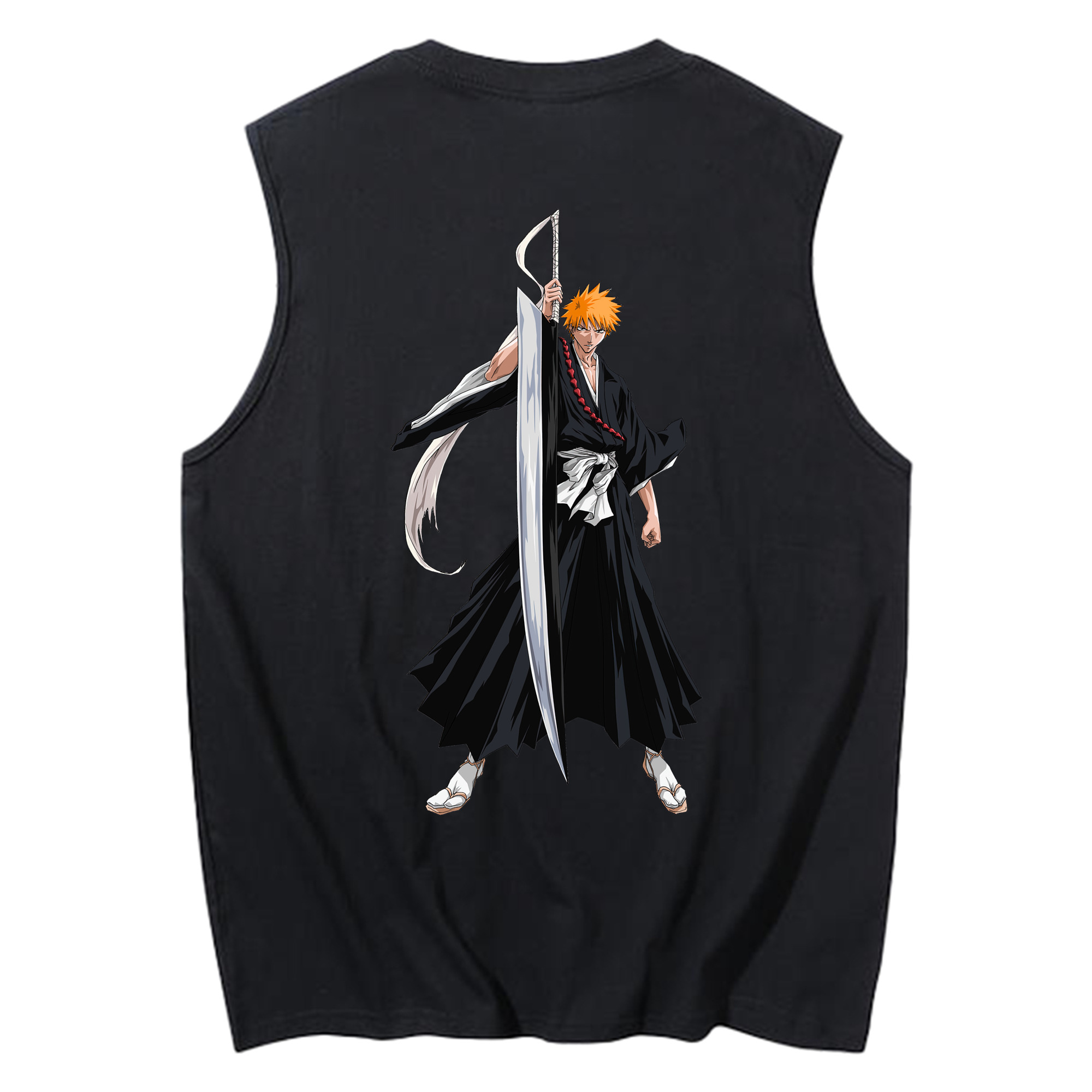 （画像用） ブリーチ 黒崎一護（くろさき いちご）BLEACH Kurosaki Ichigo コットン100％タンクトップ（背面プリント）