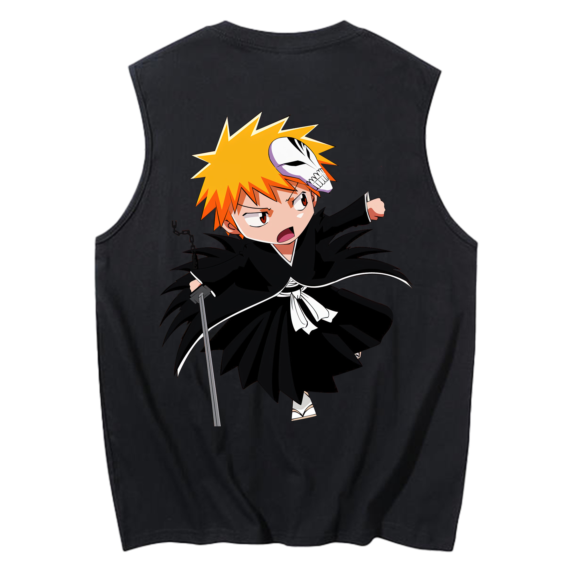 （画像用） ブリーチ 黒崎一護（くろさき いちご）BLEACH Kurosaki Ichigo コットン100％タンクトップ（背面プリント）