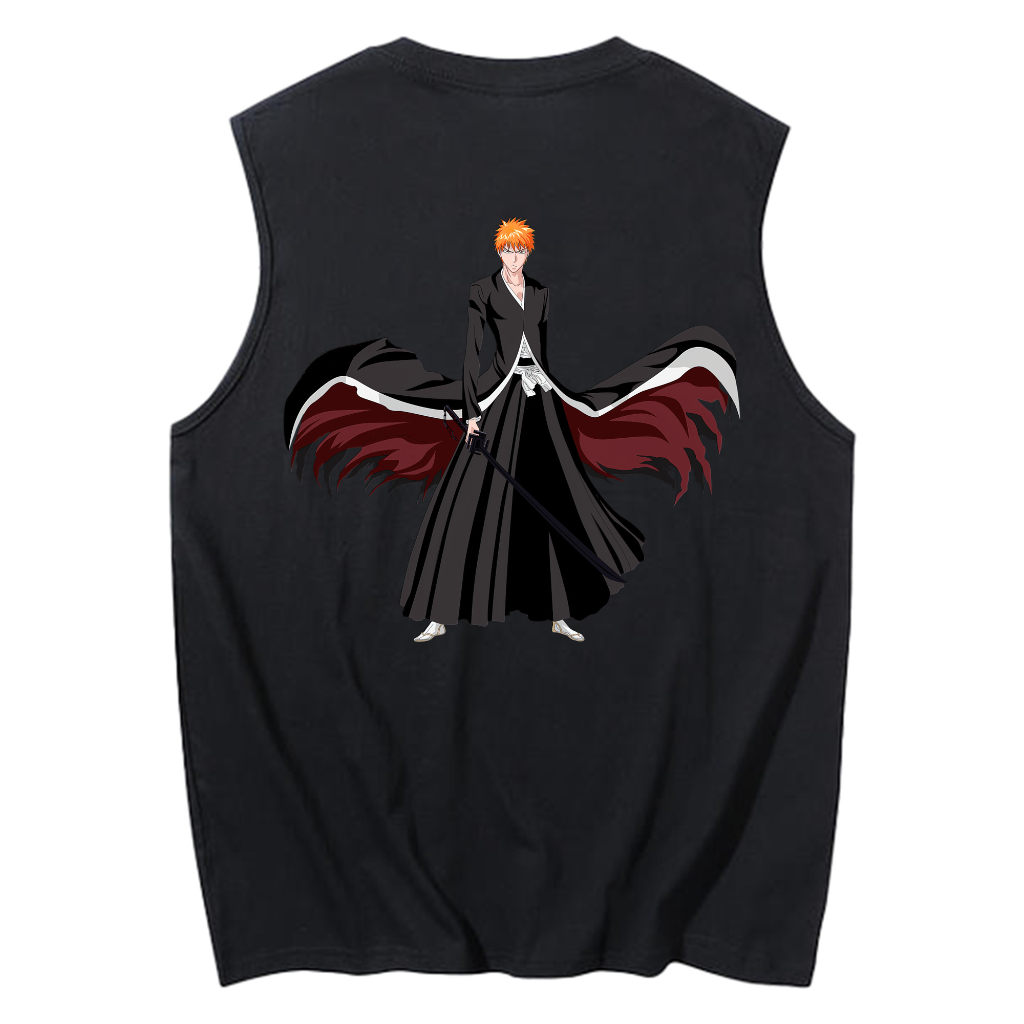 （画像用） ブリーチ 黒崎一護（くろさき いちご）BLEACH Kurosaki Ichigo コットン100％タンクトップ（背面プリント）