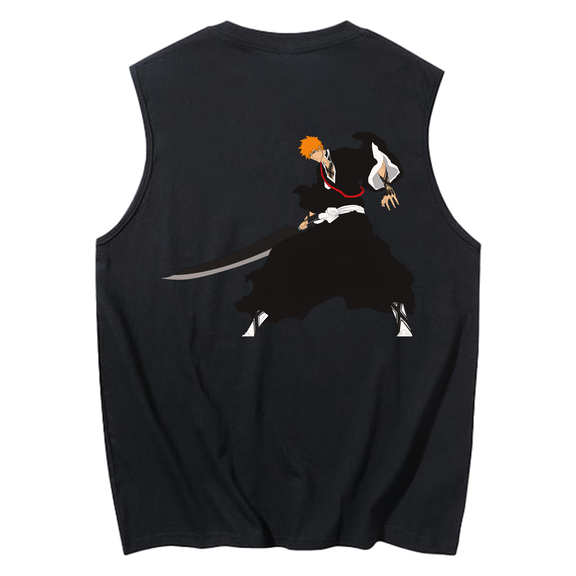 （画像用） ブリーチ 黒崎一護（くろさき いちご）BLEACH Kurosaki Ichigo コットン100％タンクトップ（背面プリント）