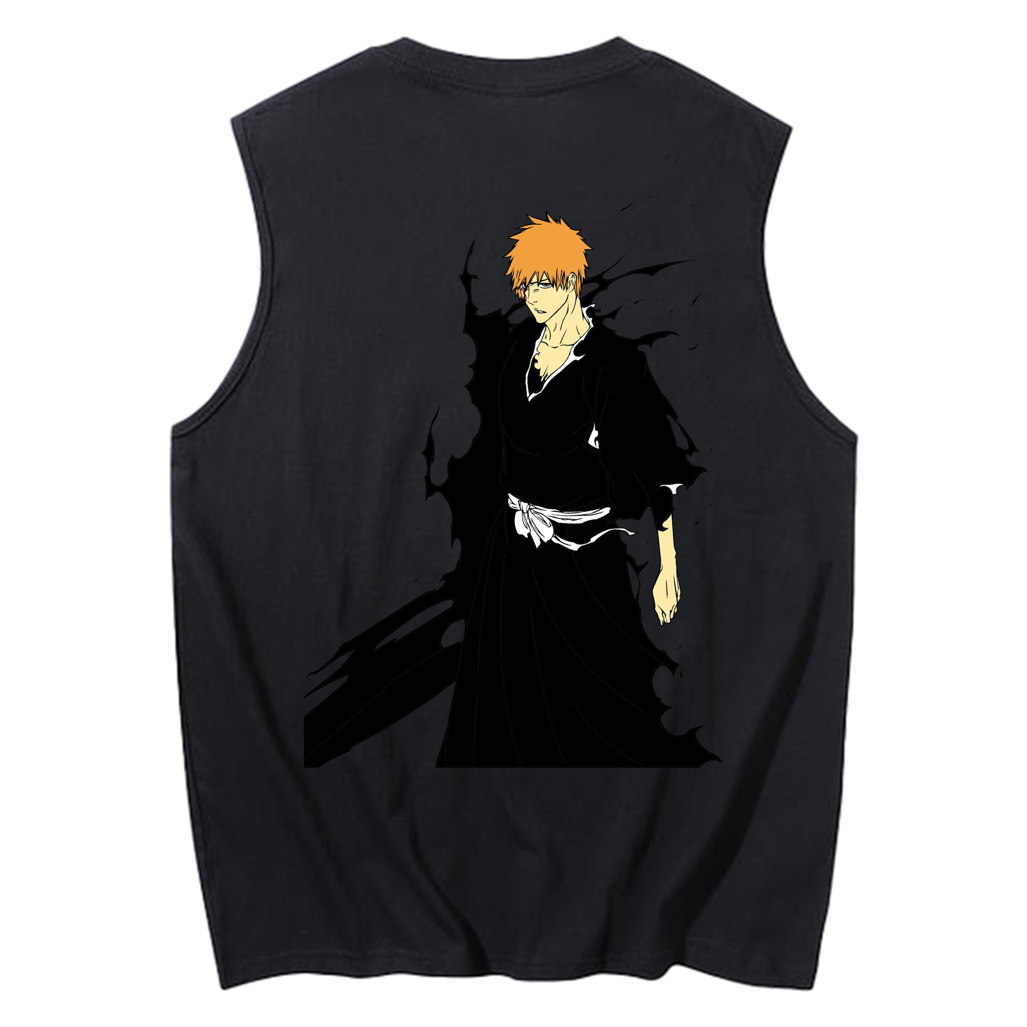 （画像用） ブリーチ 黒崎一護（くろさき いちご）BLEACH Kurosaki Ichigo コットン100％タンクトップ（背面プリント）