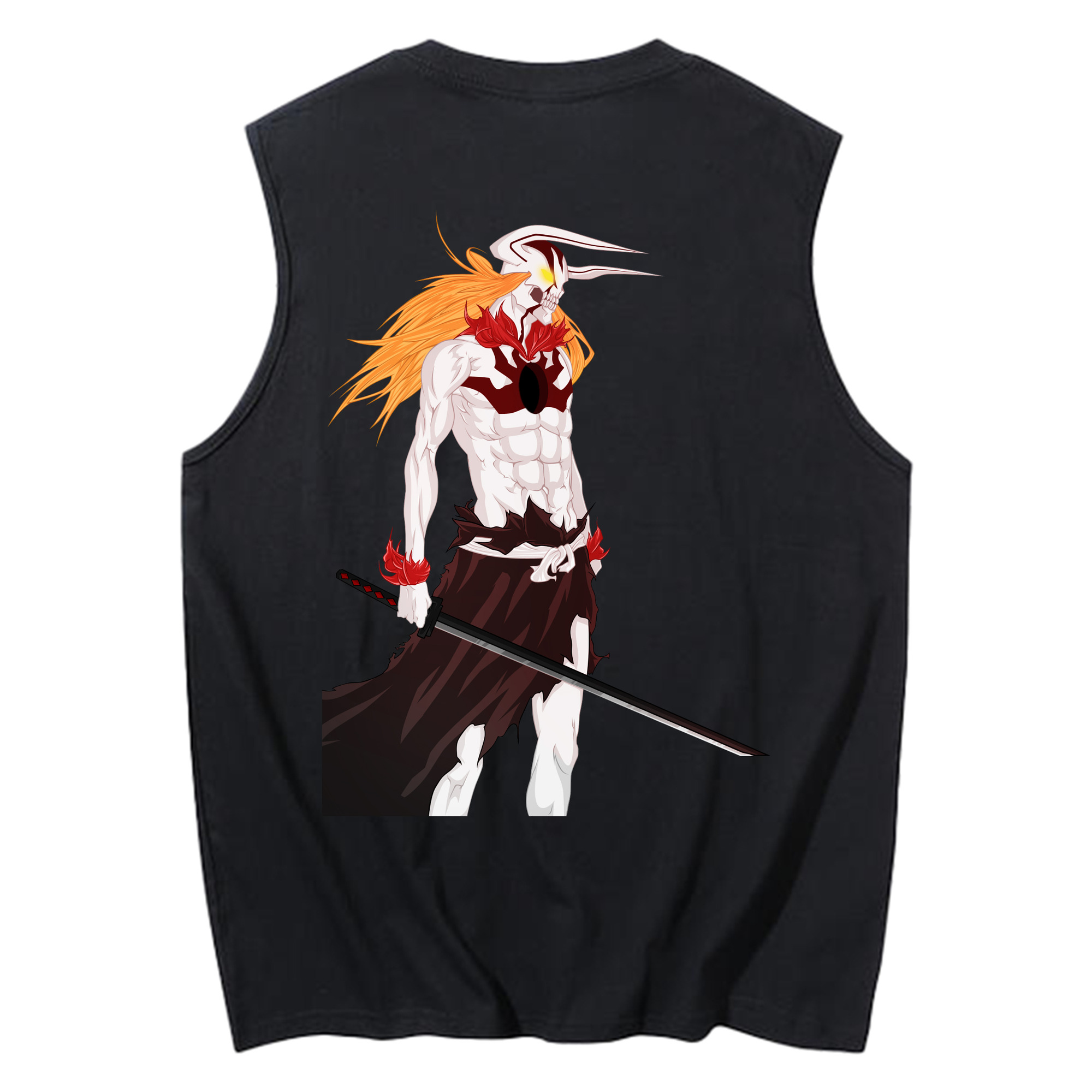 （画像用） ブリーチ 黒崎一護（くろさき いちご）BLEACH Kurosaki Ichigo コットン100％タンクトップ（背面プリント）