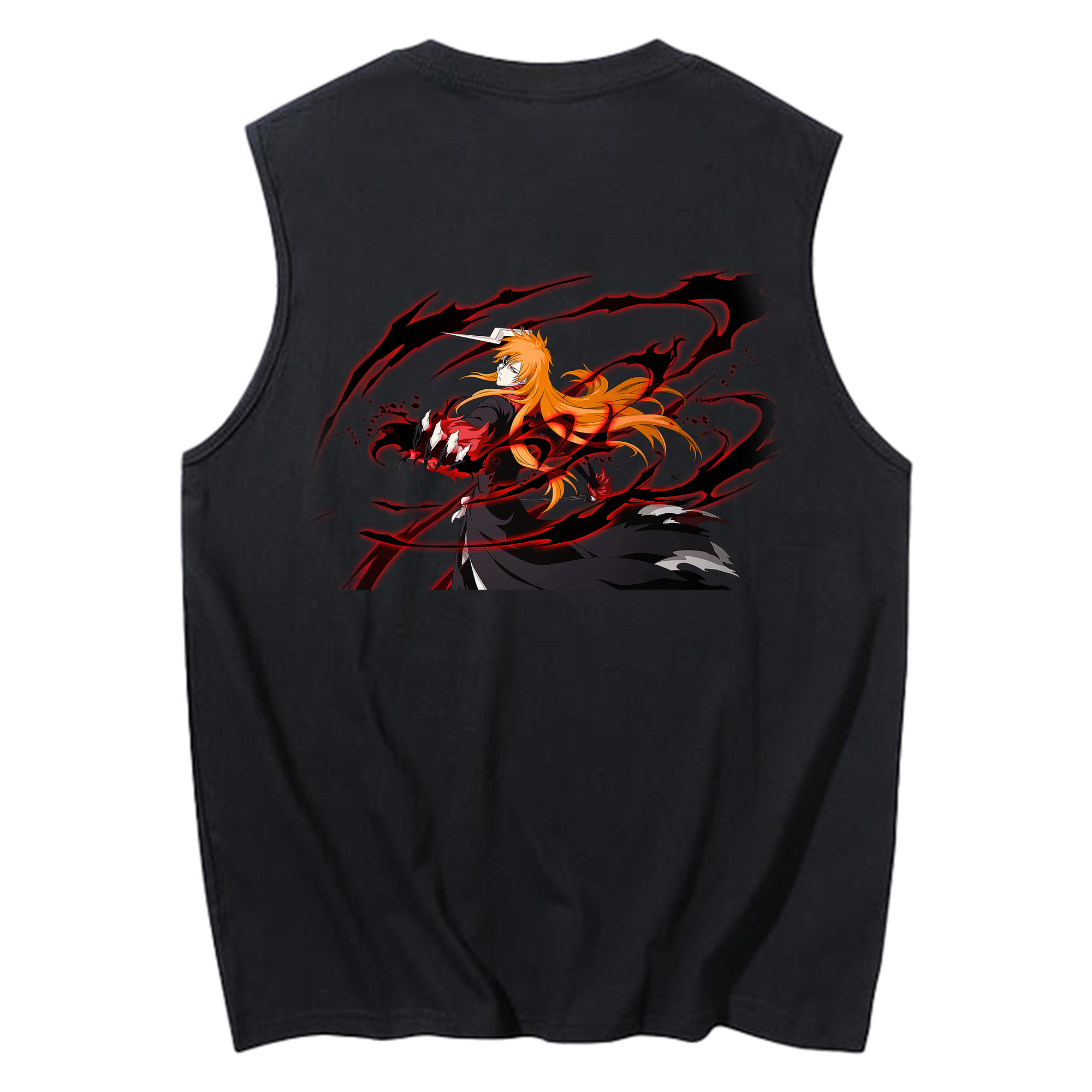 （画像用） ブリーチ 黒崎一護（くろさき いちご）BLEACH Kurosaki Ichigo コットン100％タンクトップ（背面プリント）