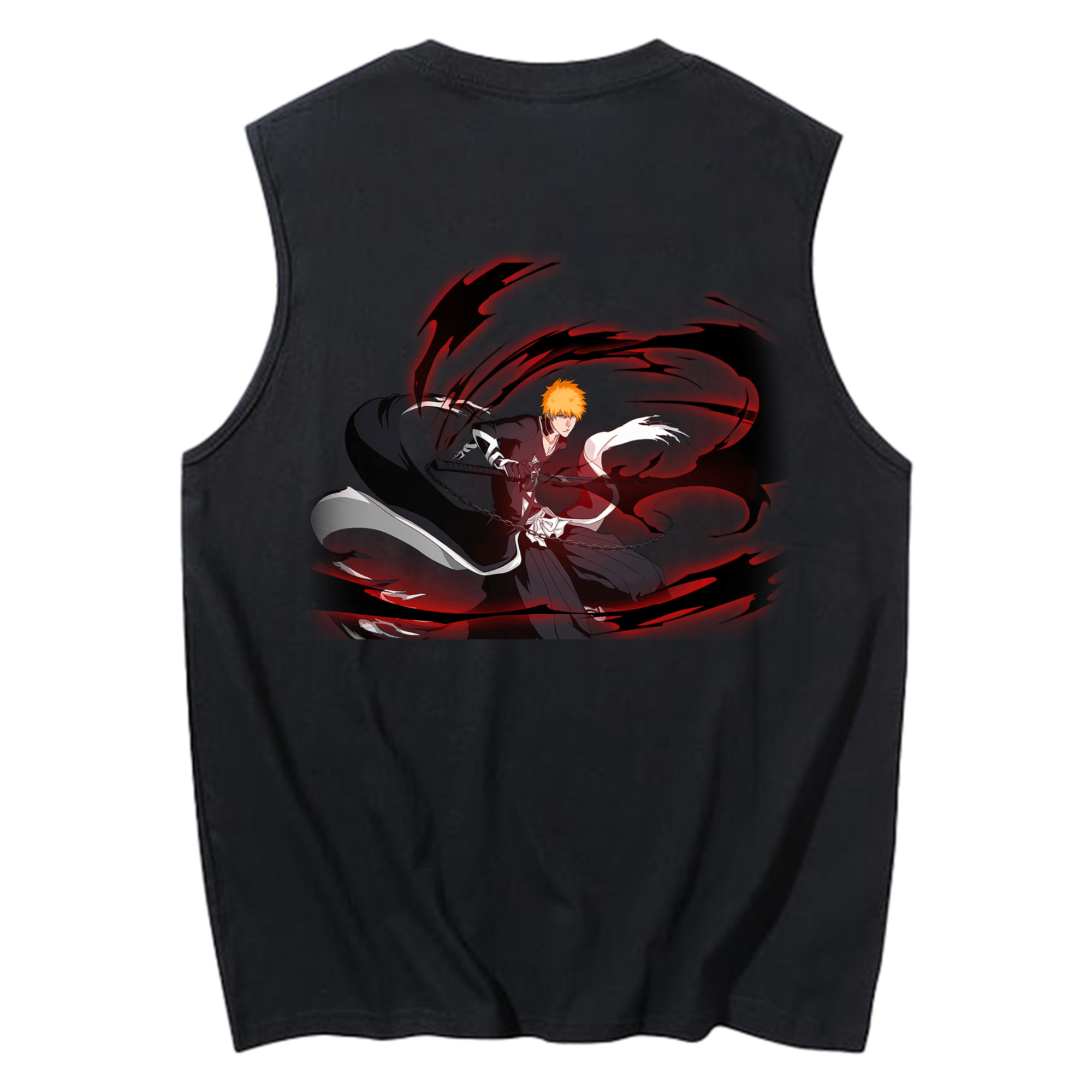 （画像用） ブリーチ 黒崎一護（くろさき いちご）BLEACH Kurosaki Ichigo コットン100％タンクトップ（背面プリント）