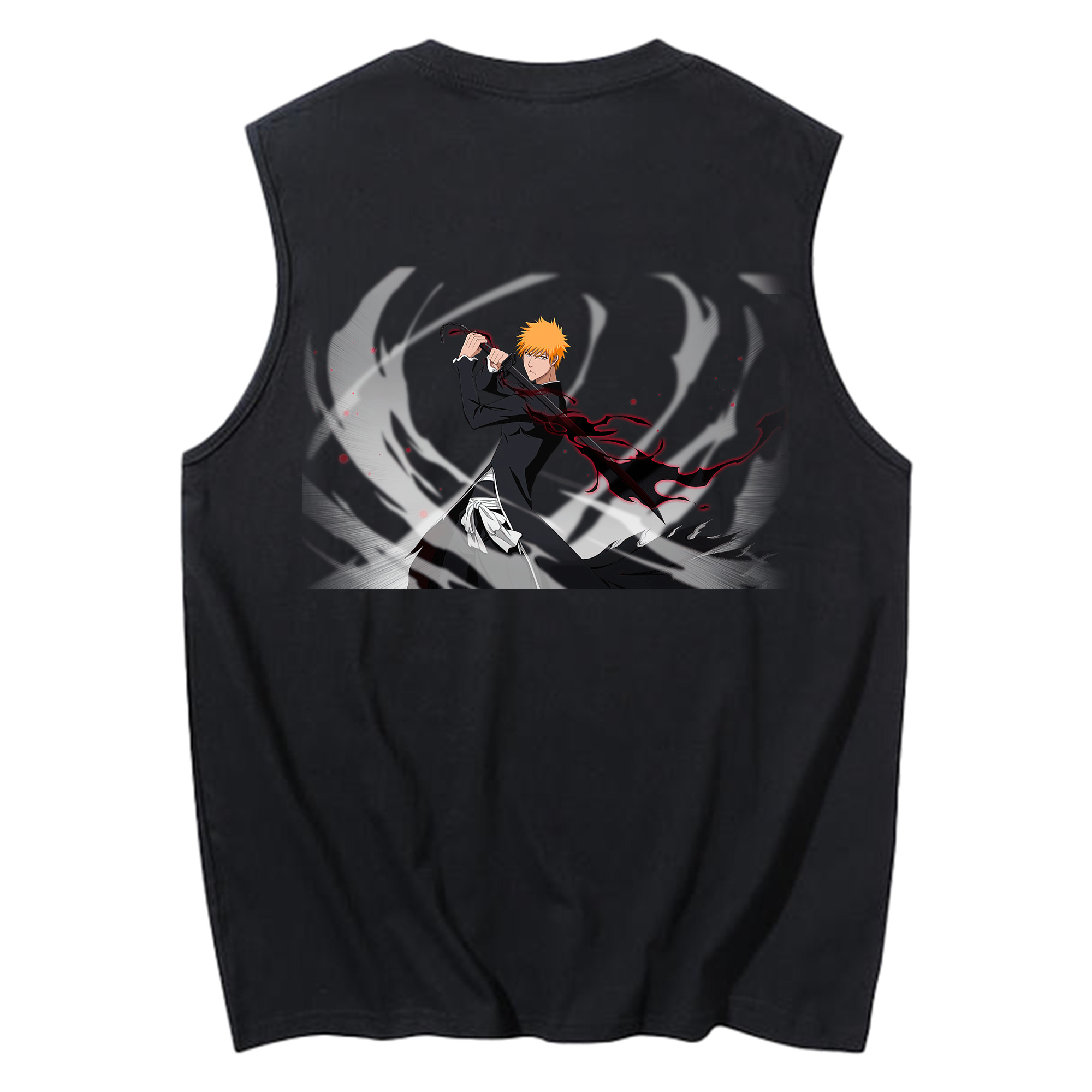 （画像用） ブリーチ 黒崎一護（くろさき いちご）BLEACH Kurosaki Ichigo コットン100％タンクトップ（背面プリント）