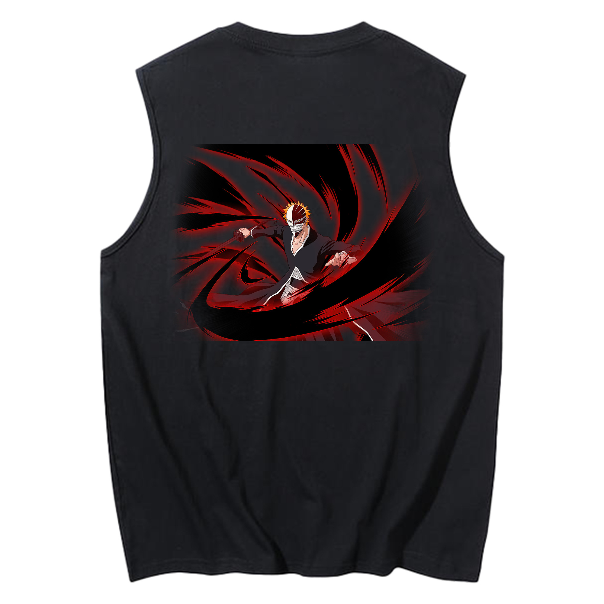 （画像用） ブリーチ 黒崎一護（くろさき いちご）BLEACH Kurosaki Ichigo コットン100％タンクトップ（背面プリント）