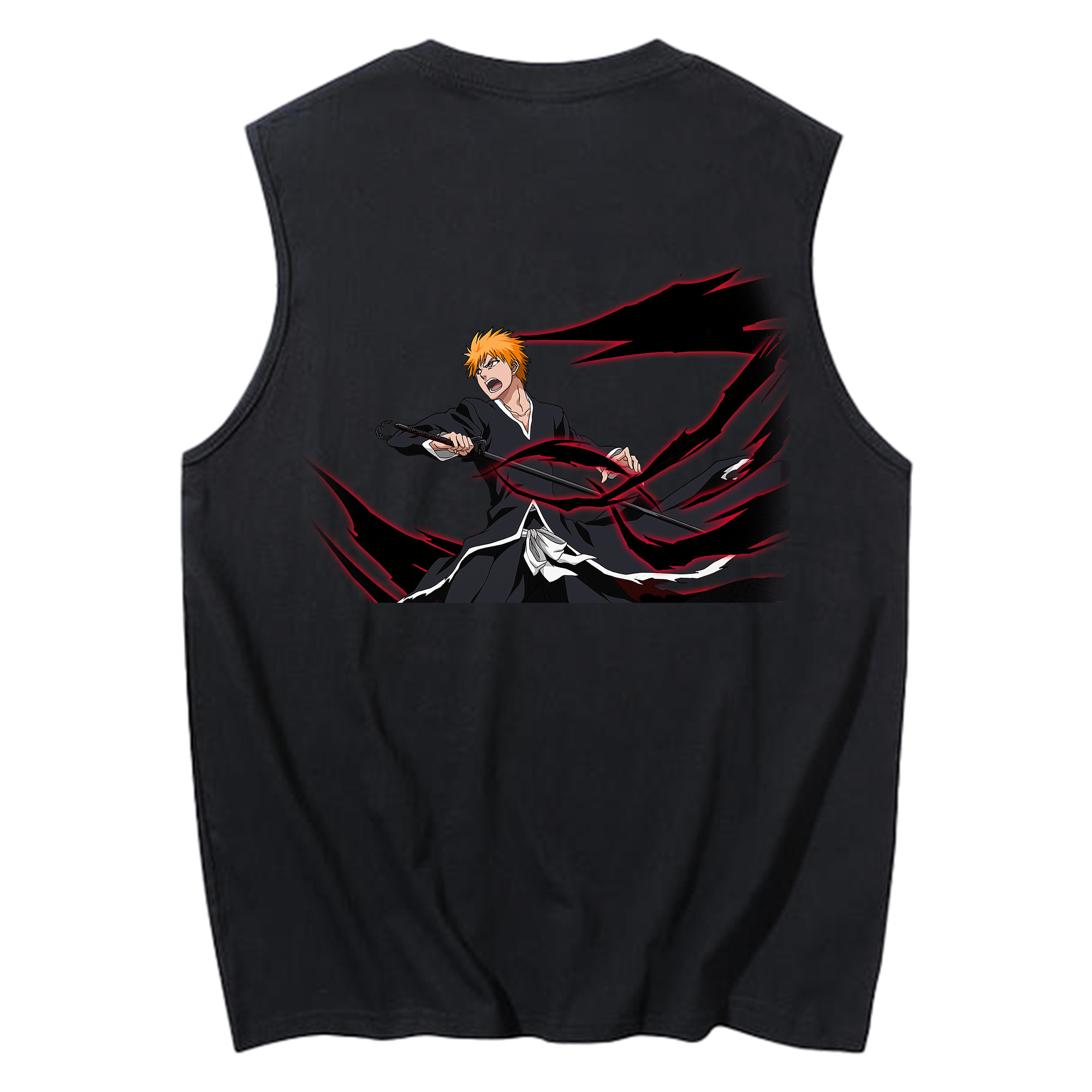 （画像用） ブリーチ 黒崎一護（くろさき いちご）BLEACH Kurosaki Ichigo コットン100％タンクトップ（背面プリント）