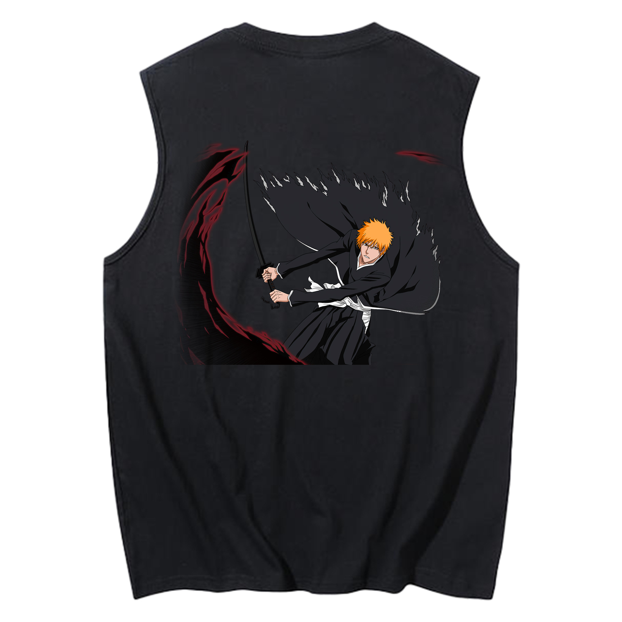 （画像用） ブリーチ 黒崎一護（くろさき いちご）BLEACH Kurosaki Ichigo コットン100％タンクトップ（背面プリント）