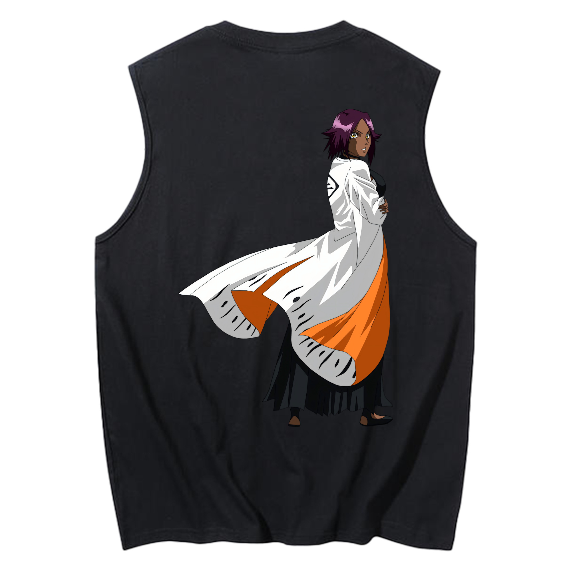 （画像用） ブリーチ 四楓院 夜一（しほういん よるいち） BLEACH Shihouin Yoruichi コットン100％タンクトップ（背面プリント）