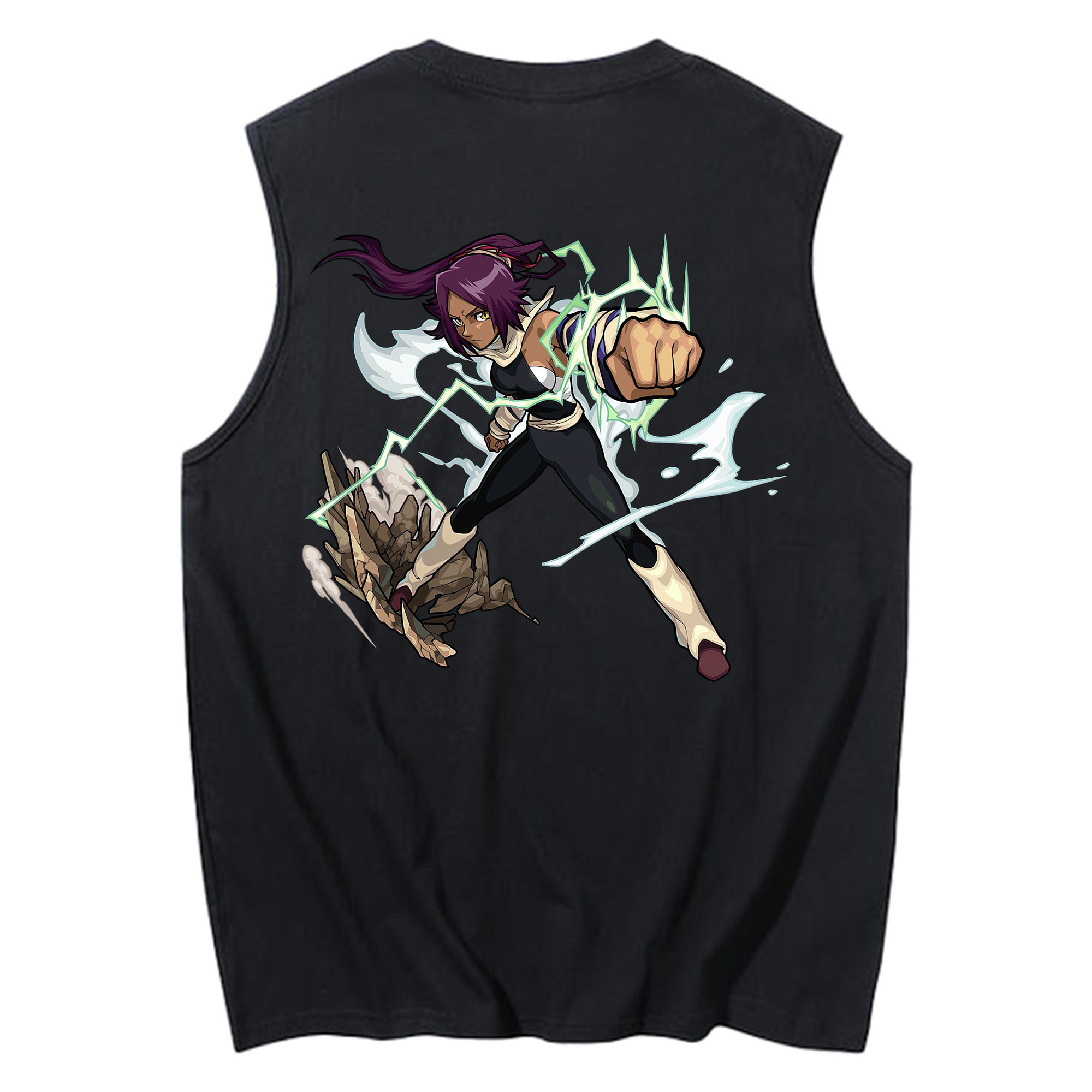 （画像用） ブリーチ 四楓院 夜一（しほういん よるいち） BLEACH Shihouin Yoruichi コットン100％タンクトップ（背面プリント）