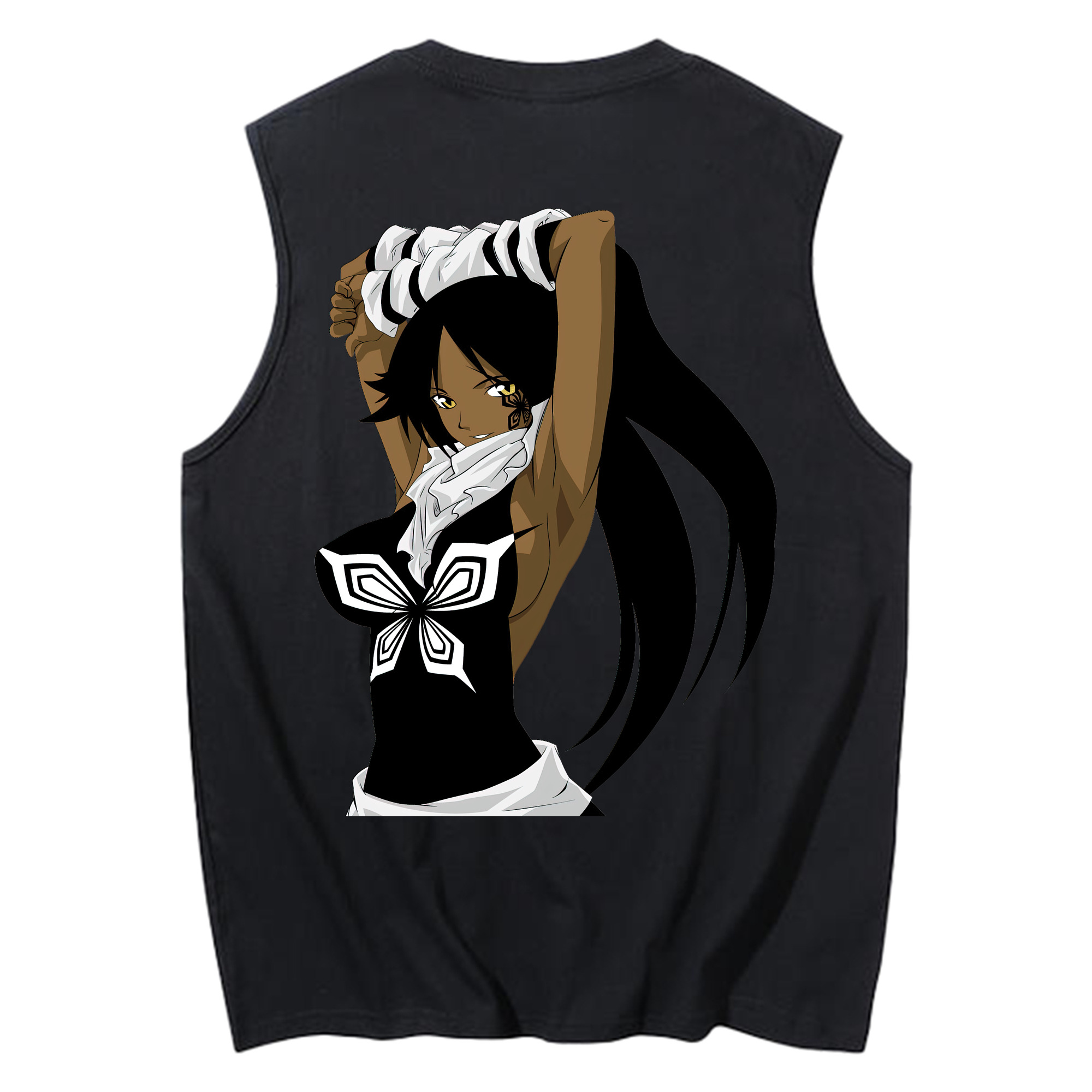 （画像用） ブリーチ 四楓院 夜一（しほういん よるいち） BLEACH Shihouin Yoruichi コットン100％タンクトップ（背面プリント）