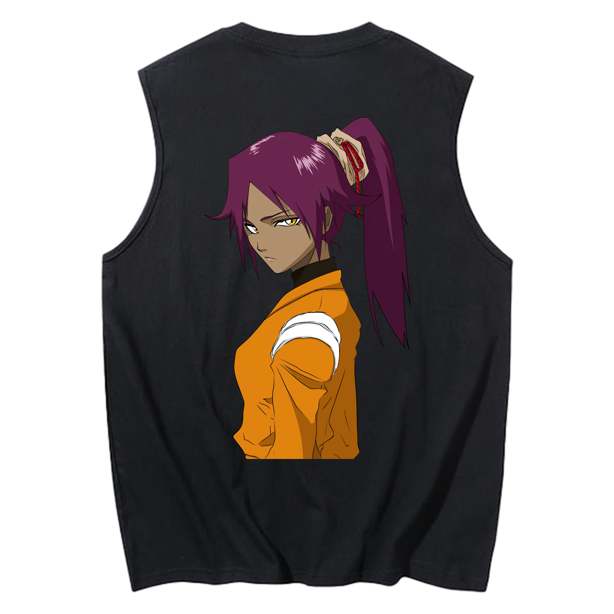 （画像用） ブリーチ 四楓院 夜一（しほういん よるいち） BLEACH Shihouin Yoruichi コットン100％タンクトップ（背面プリント）