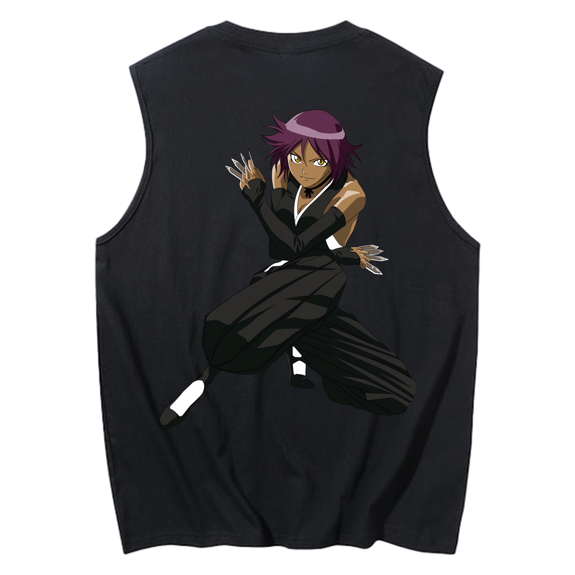 （画像用） ブリーチ 四楓院 夜一（しほういん よるいち） BLEACH Shihouin Yoruichi コットン100％タンクトップ（背面プリント）